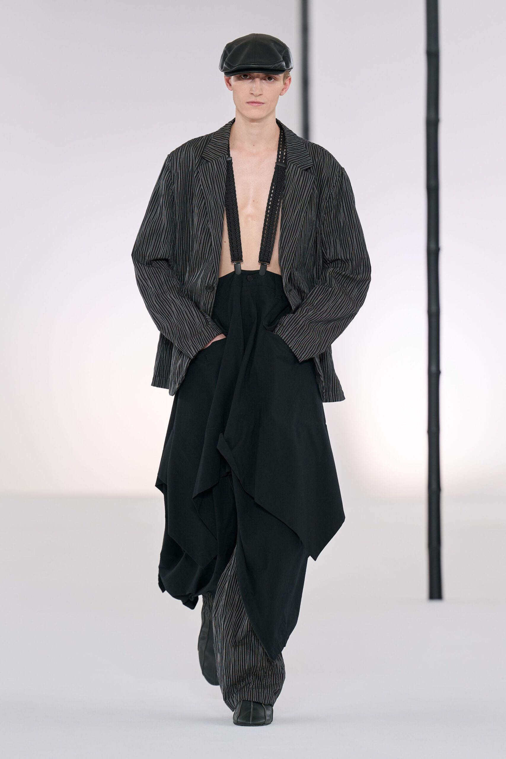 black and white striped jacket with asymmetric pants
