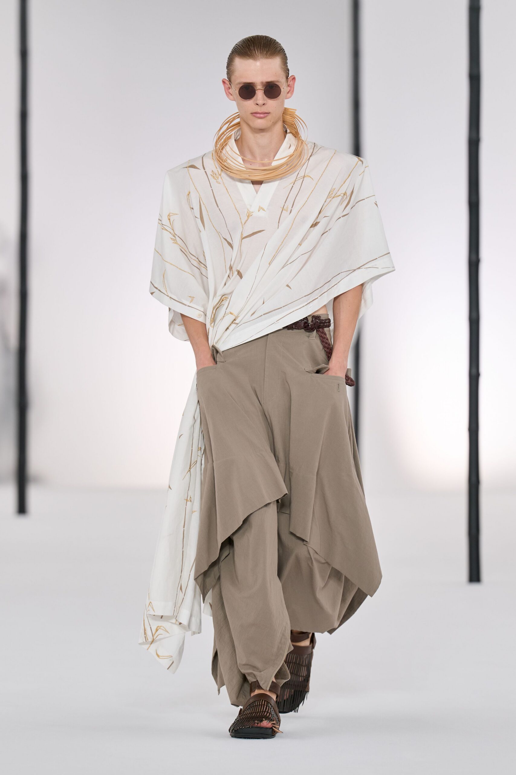 beige cotton relaxed wide-leg pants