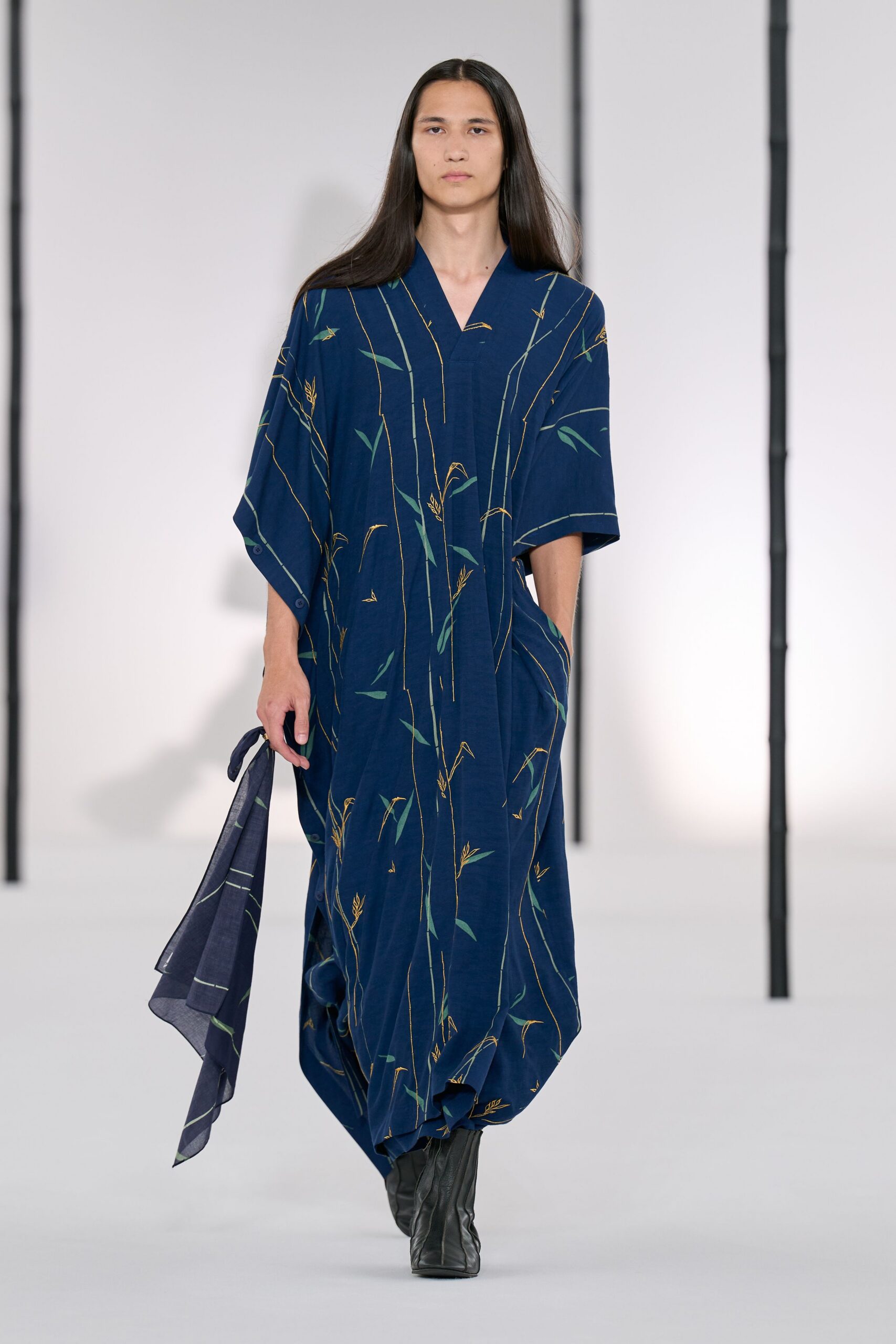 blue cotton sleeveless v-neck relaxed embroidered maxi dress
