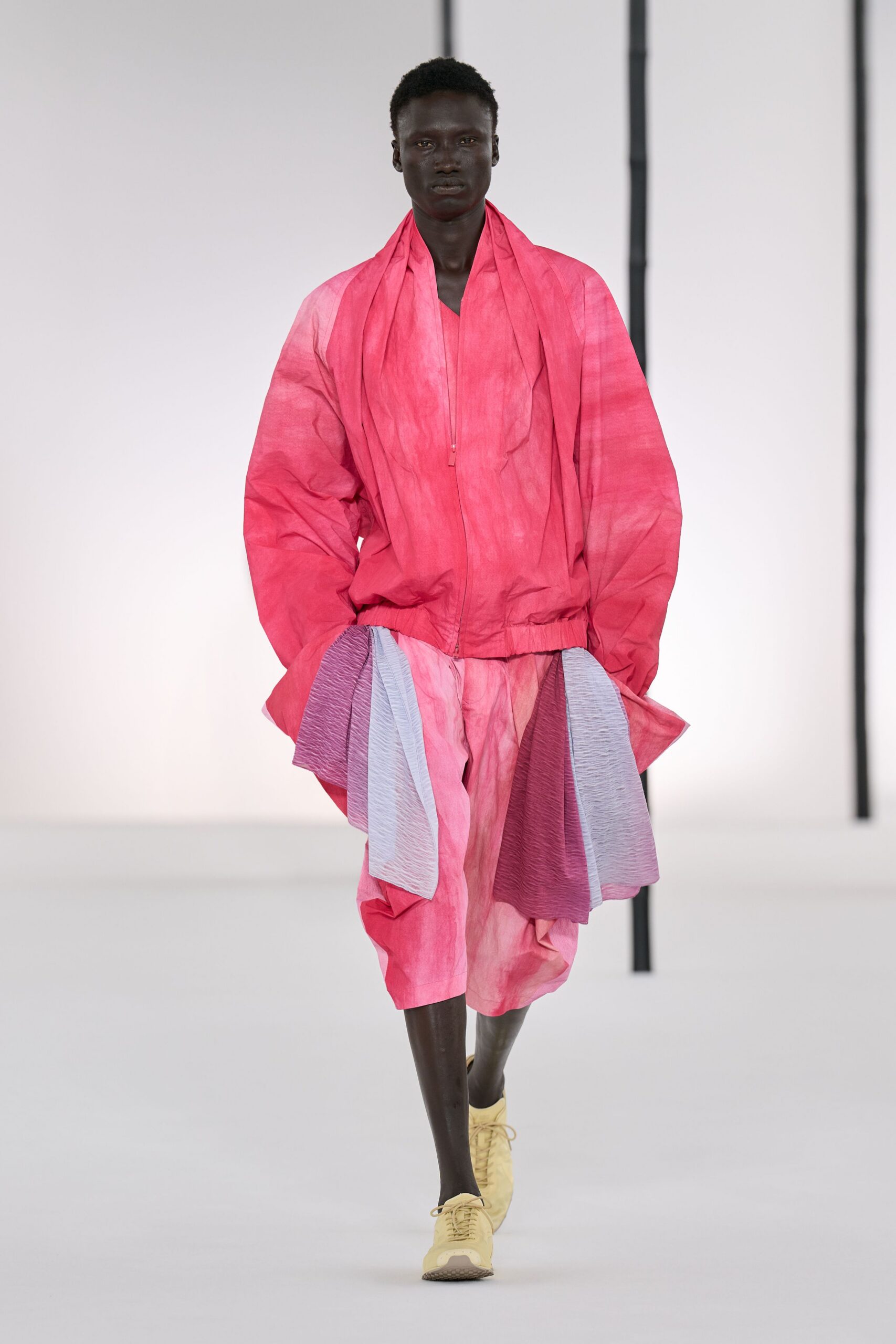pink cotton relaxed pleated skirt