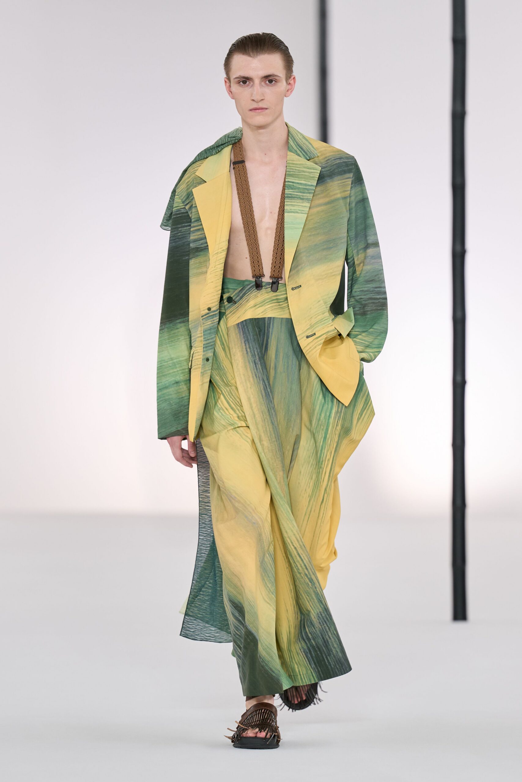green printed flowing maxi skirt