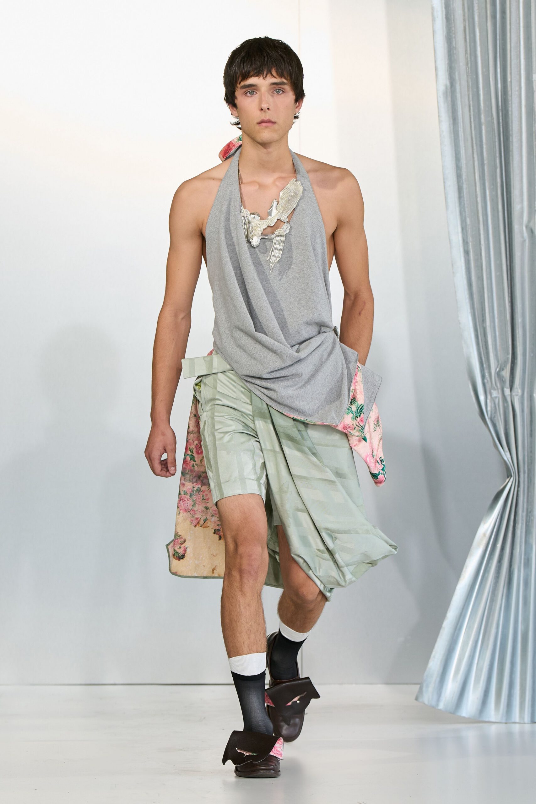 gray relaxed top with layered skirt