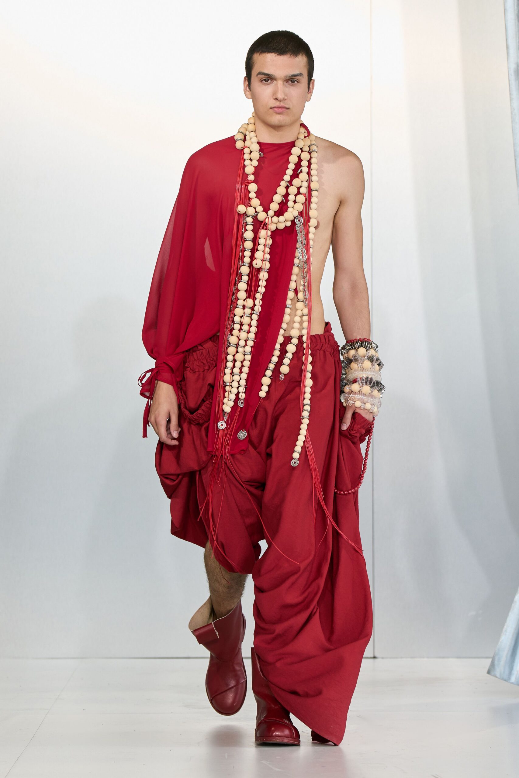 red draped asymmetric dress