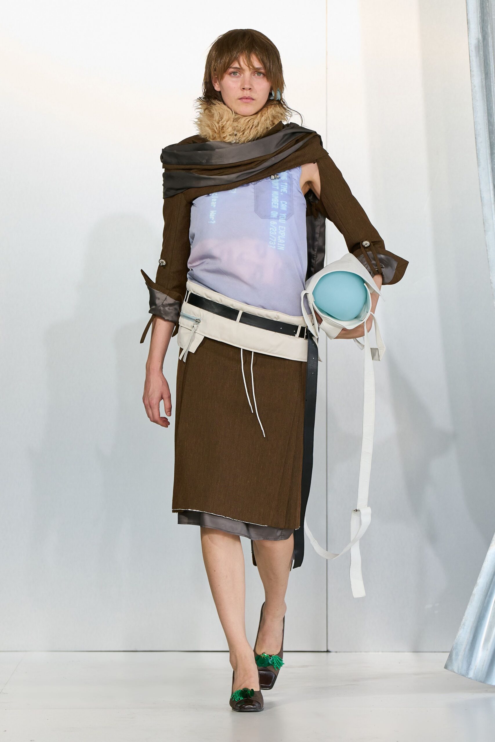 brown fitted midi dress with scarf