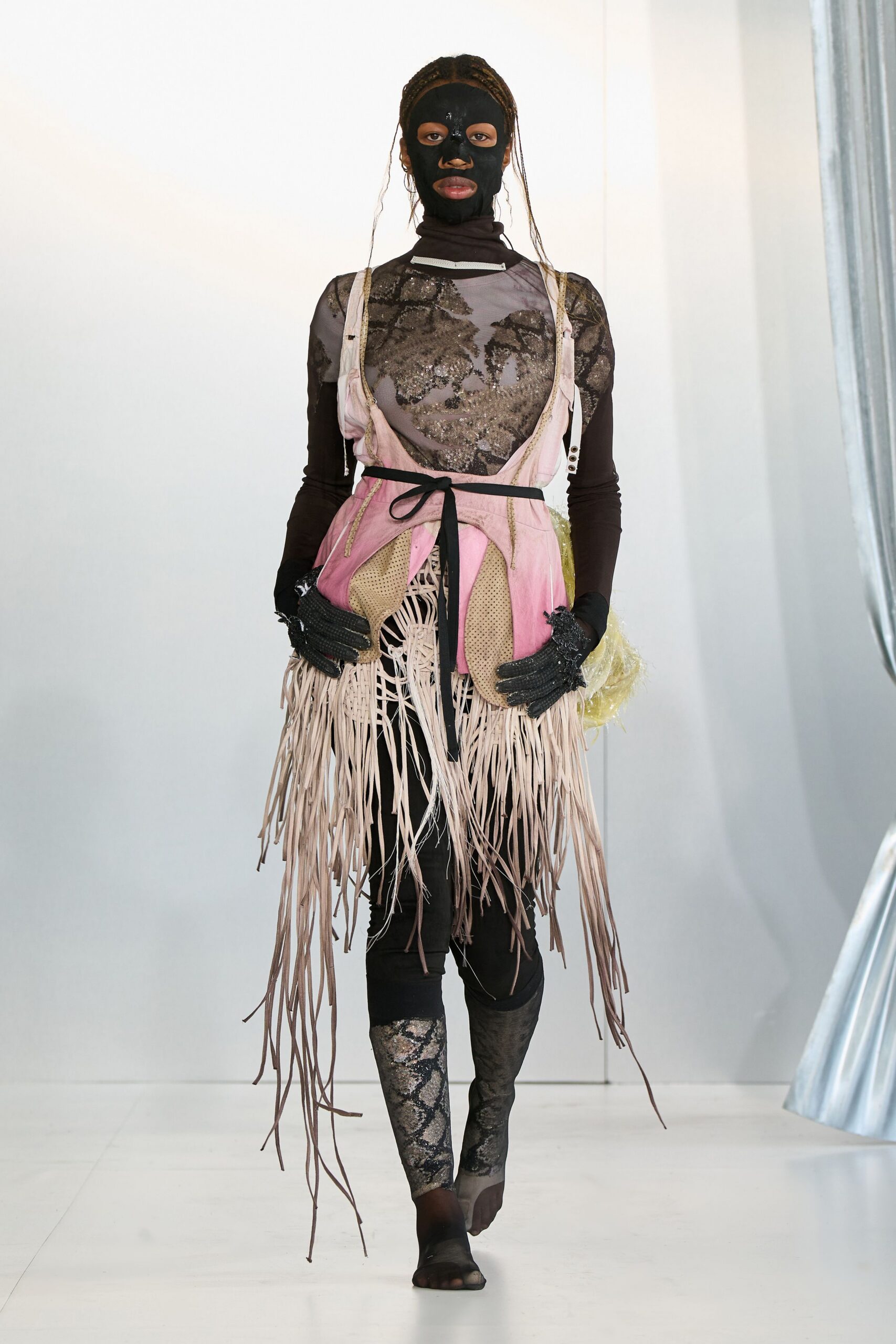 black pink fringed top with pants