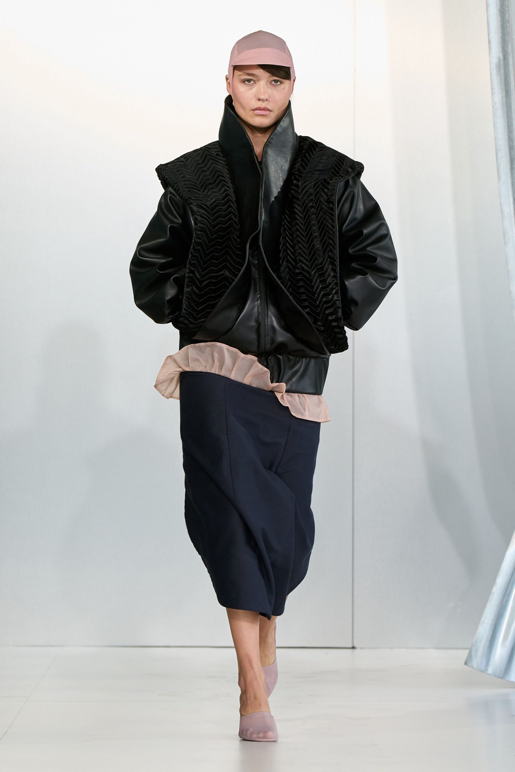 black leather long-sleeve relaxed zippered layered jacket