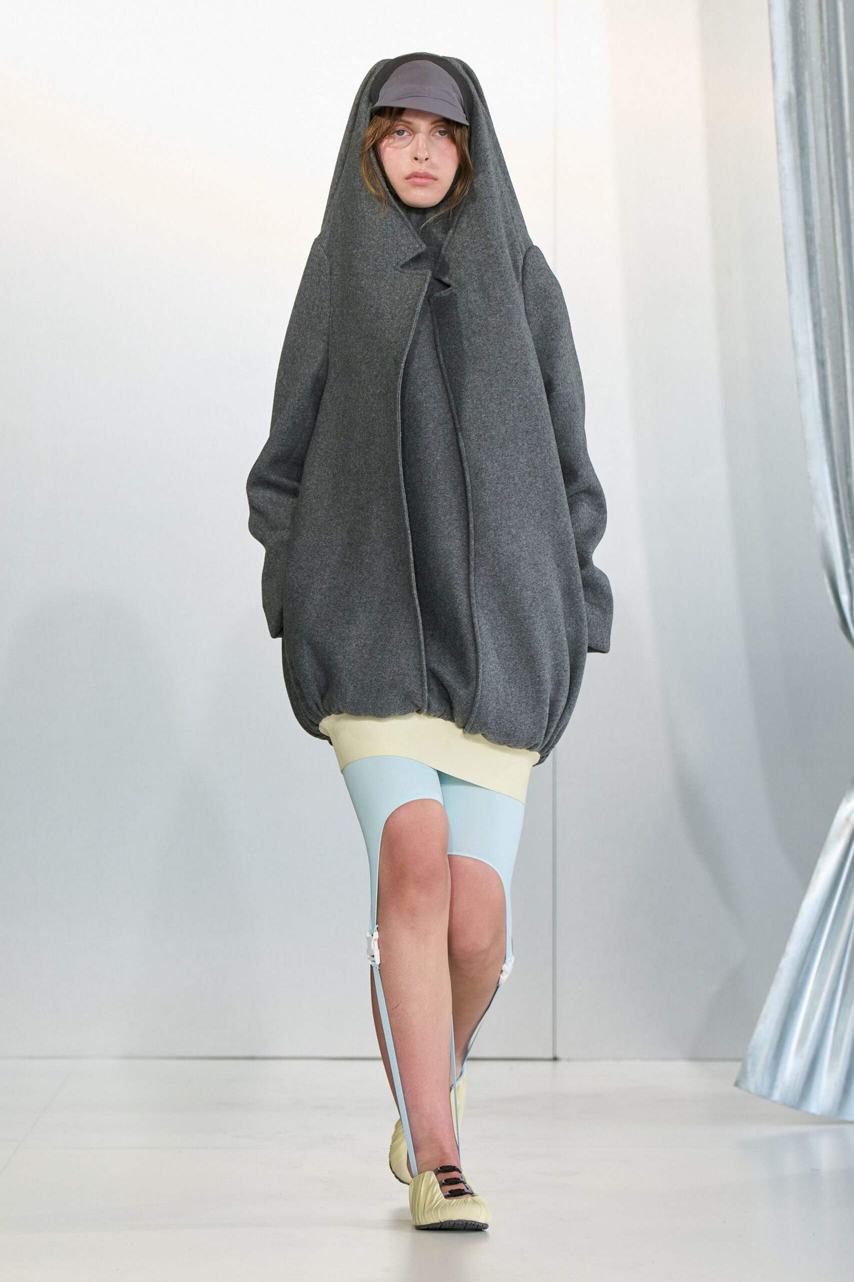gray wool hooded oversized zippered coat