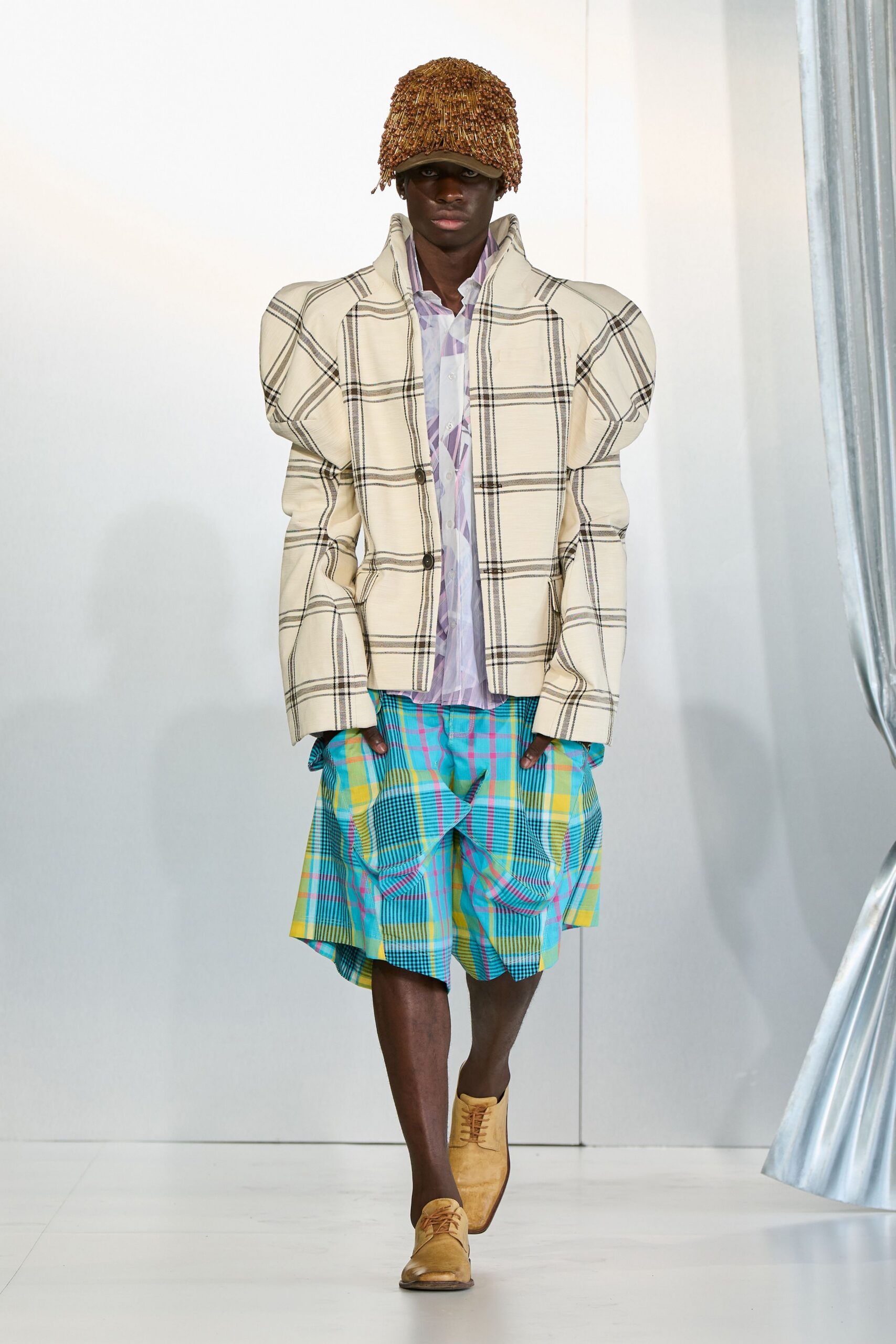 structured checked jacket with relaxed shirt