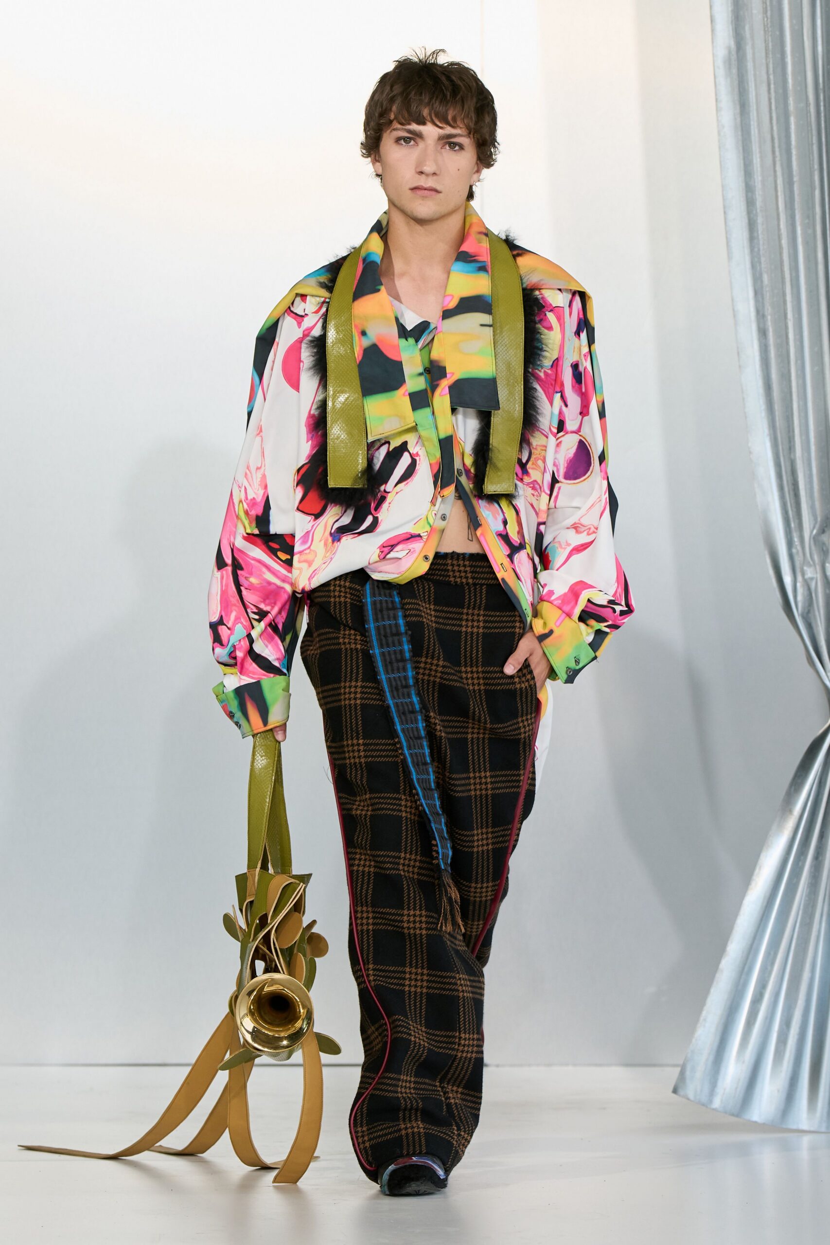 multi silk long-sleeve collared relaxed printed shirt