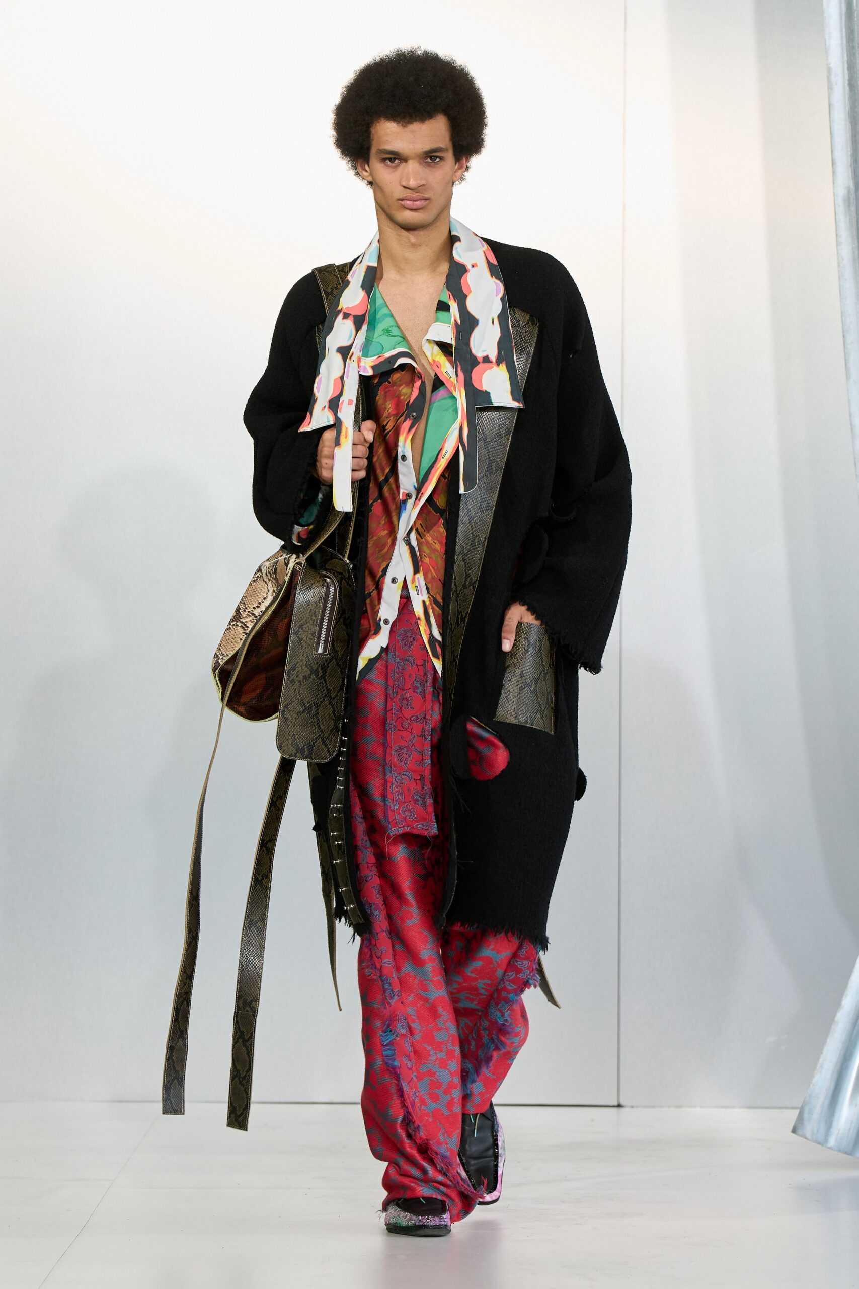 black cotton long-sleeve relaxed layered coat