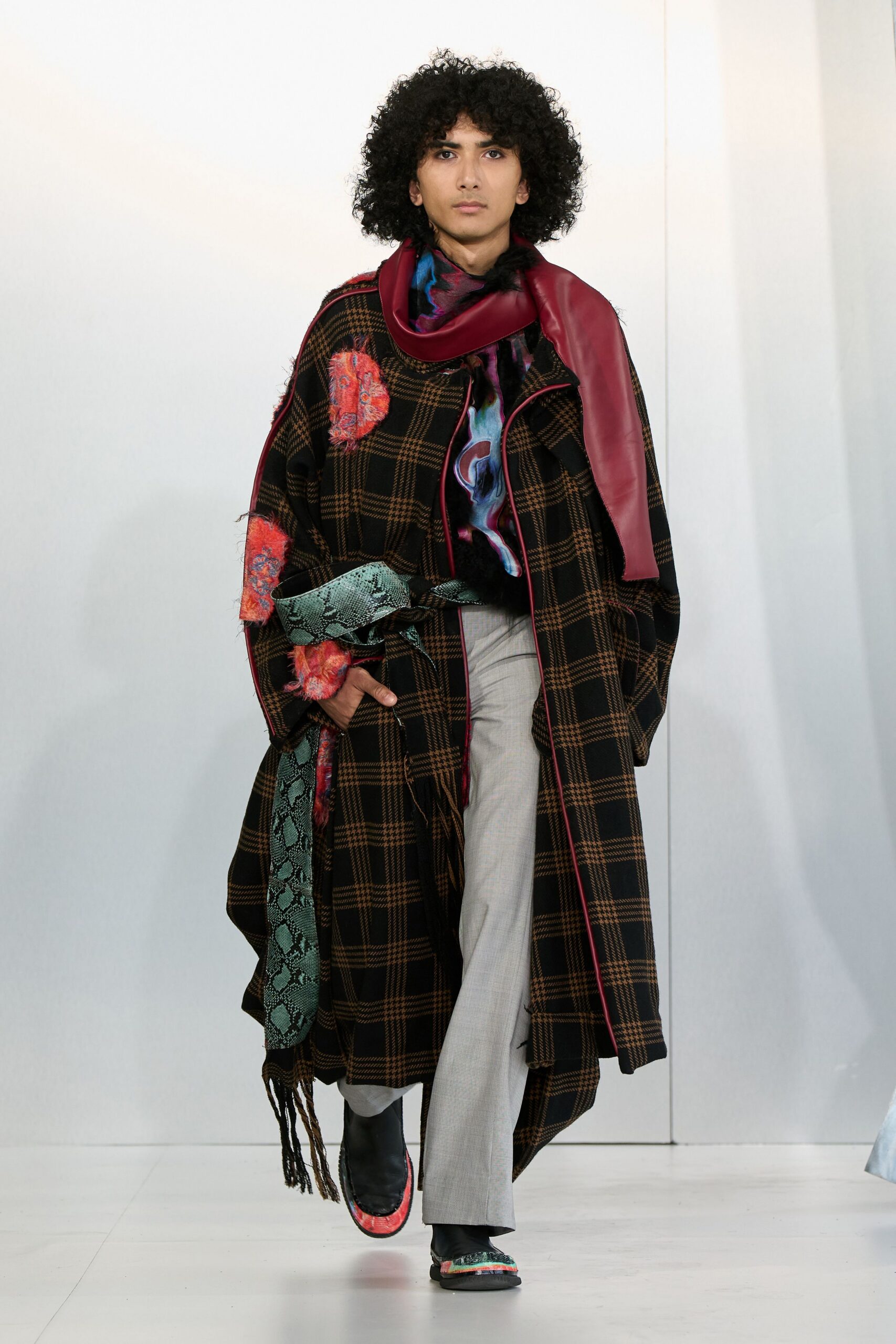 black cotton oversized checked layered cape