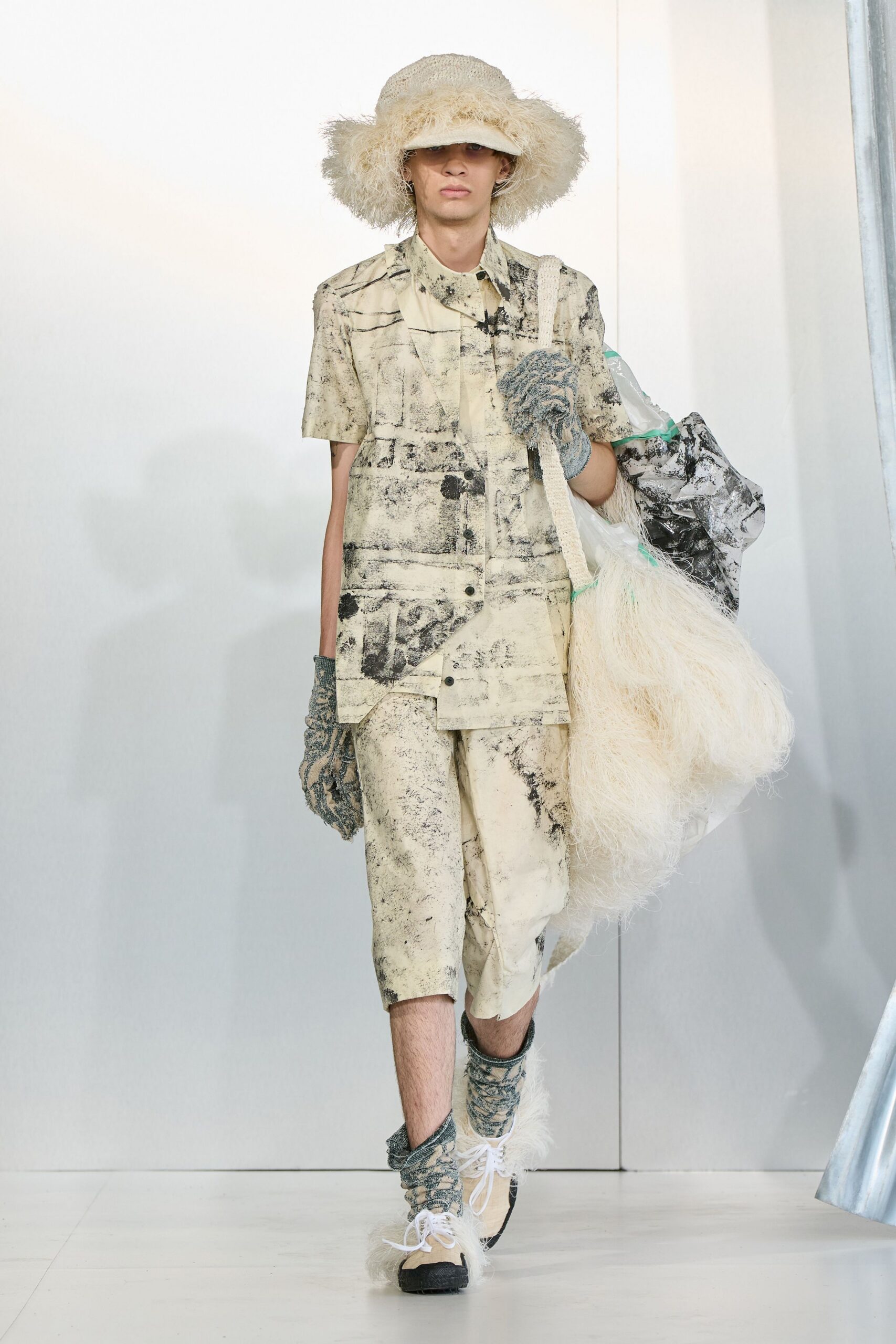 beige printed shirt and shorts