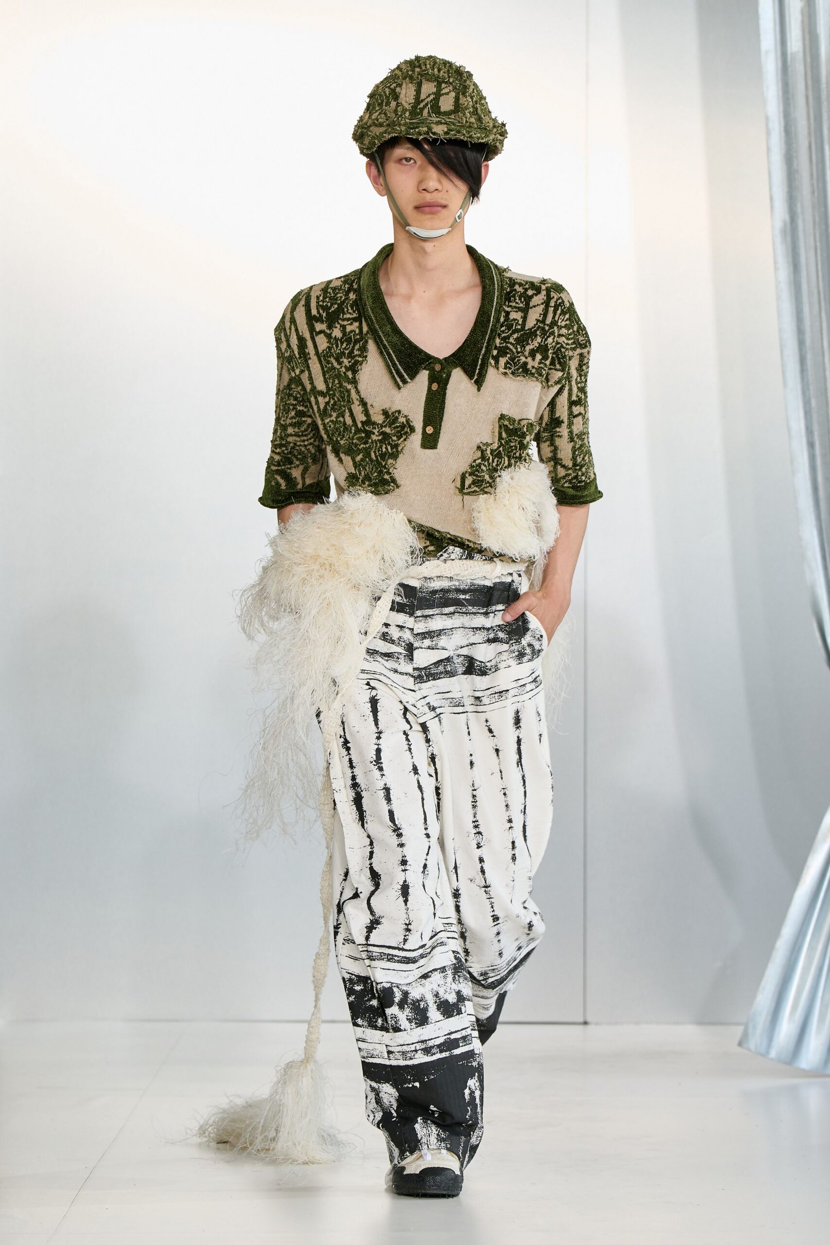 beige green embroidered top with relaxed pants