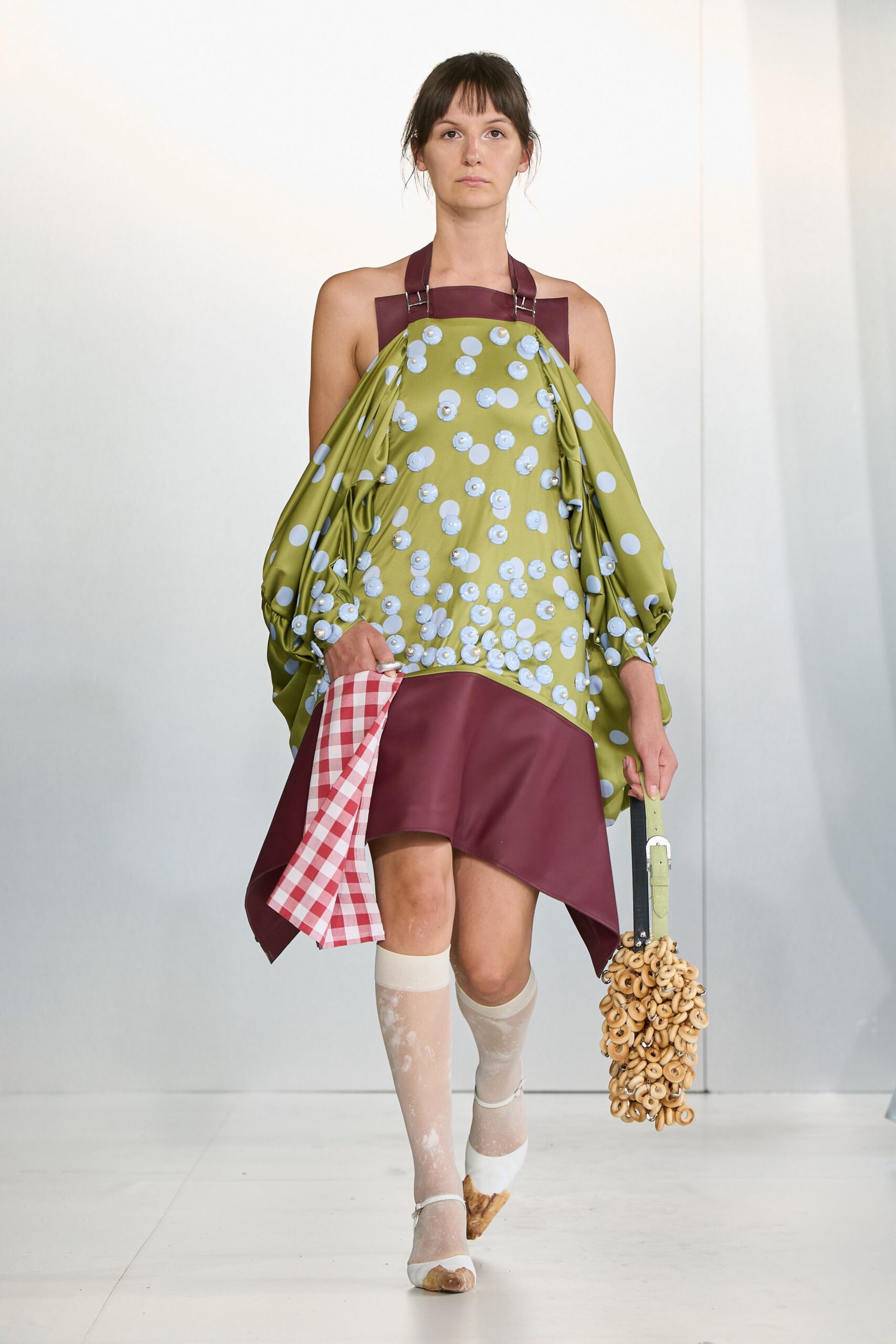 green cotton sleeveless fitted pleated layered mini dress