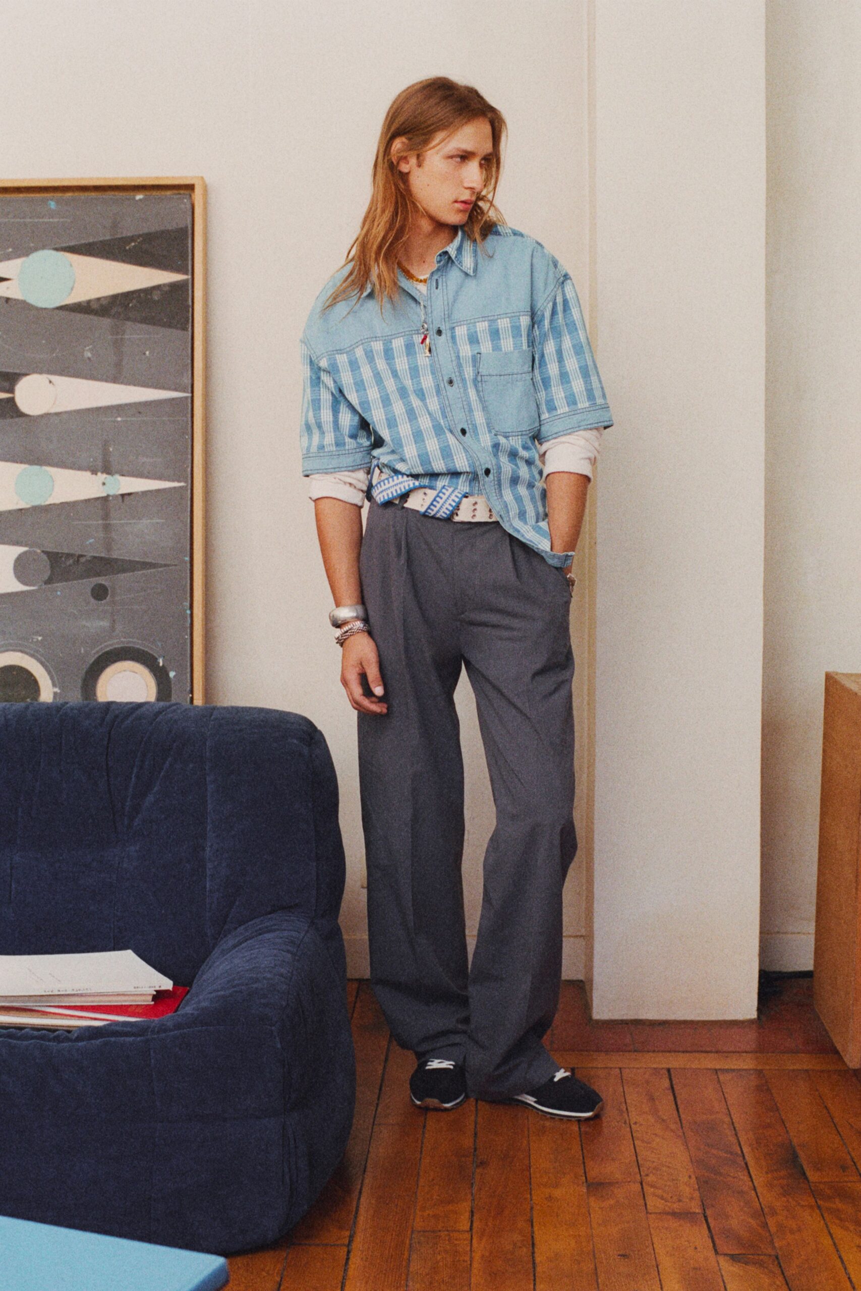 gray cotton relaxed wide-leg pants
