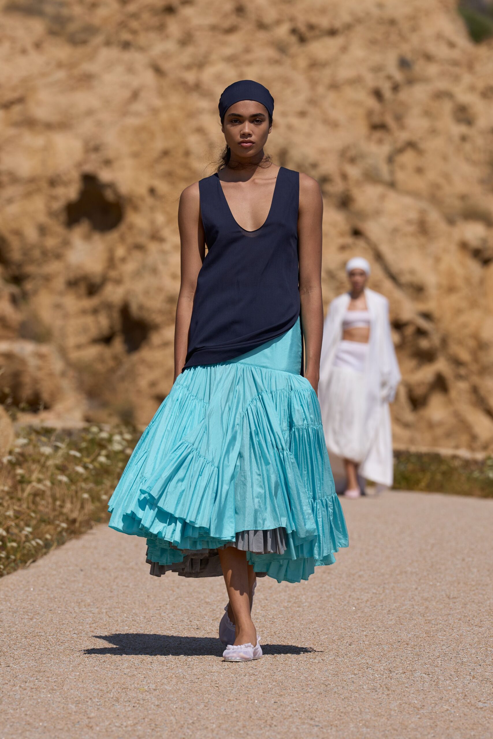 teal cotton fitted tiered skirt
