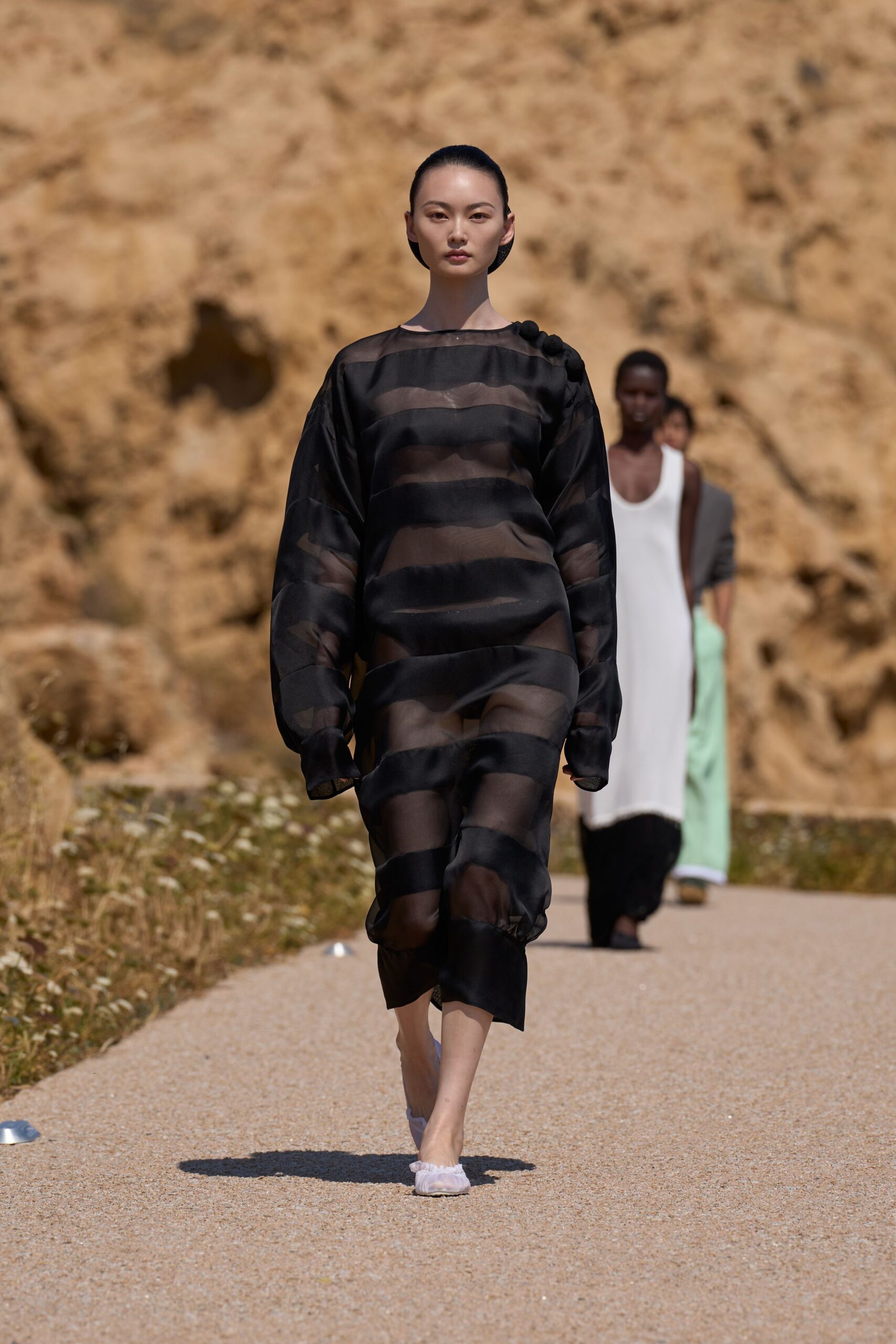 black sheer striped dress