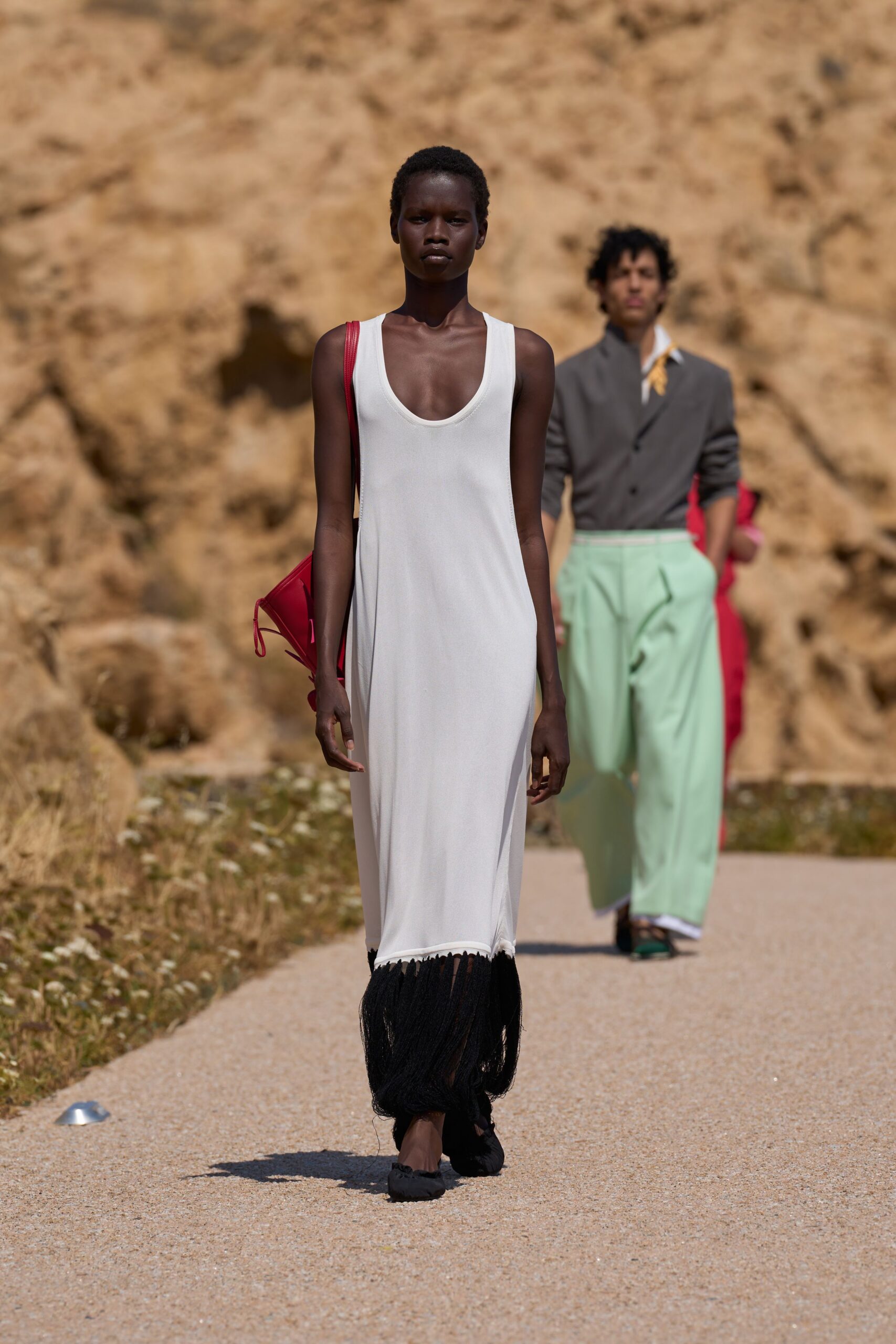 white cotton sleeveless v-neck fitted layered maxi dress