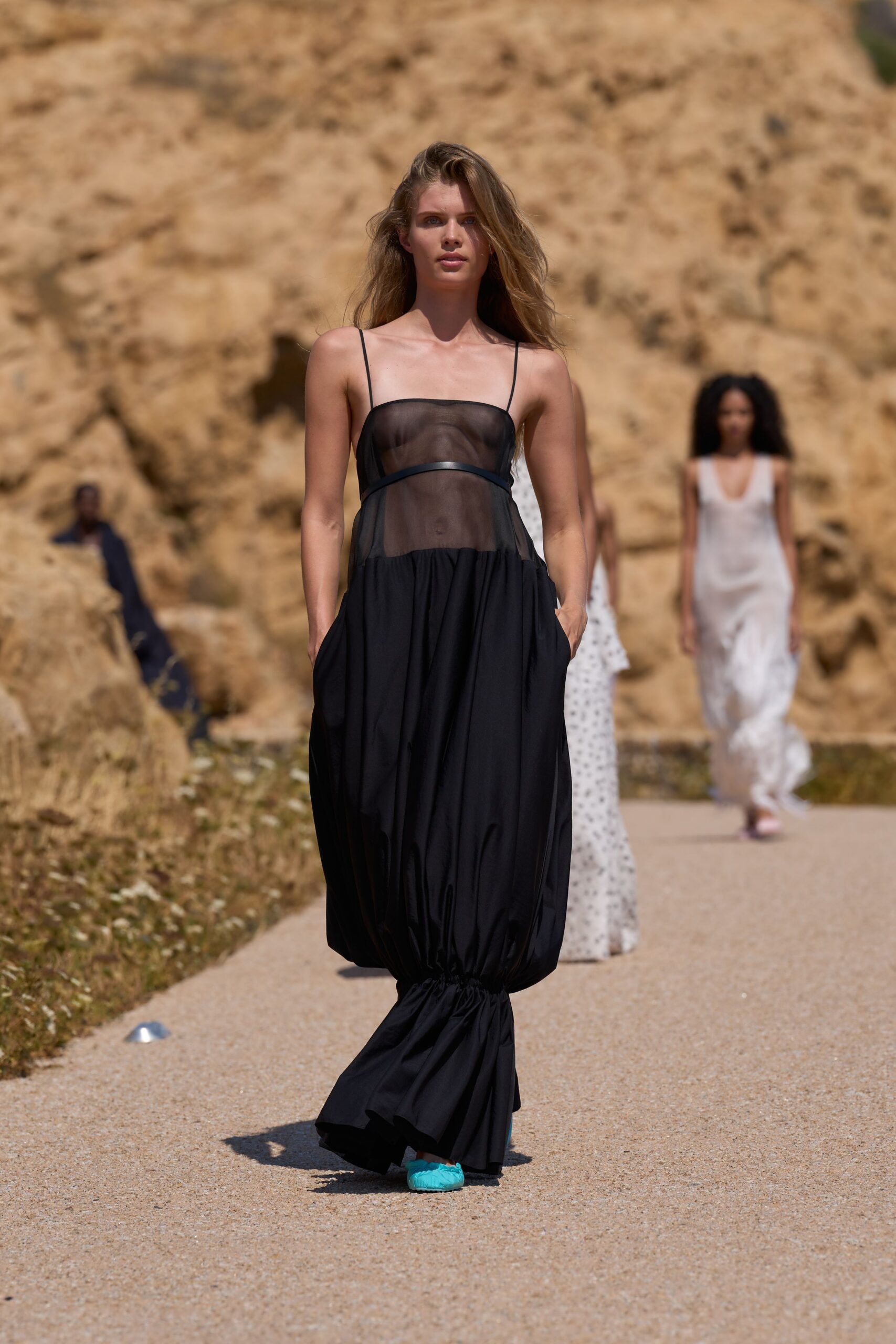 black silk sleeveless v-neck fitted pleated sheer dress