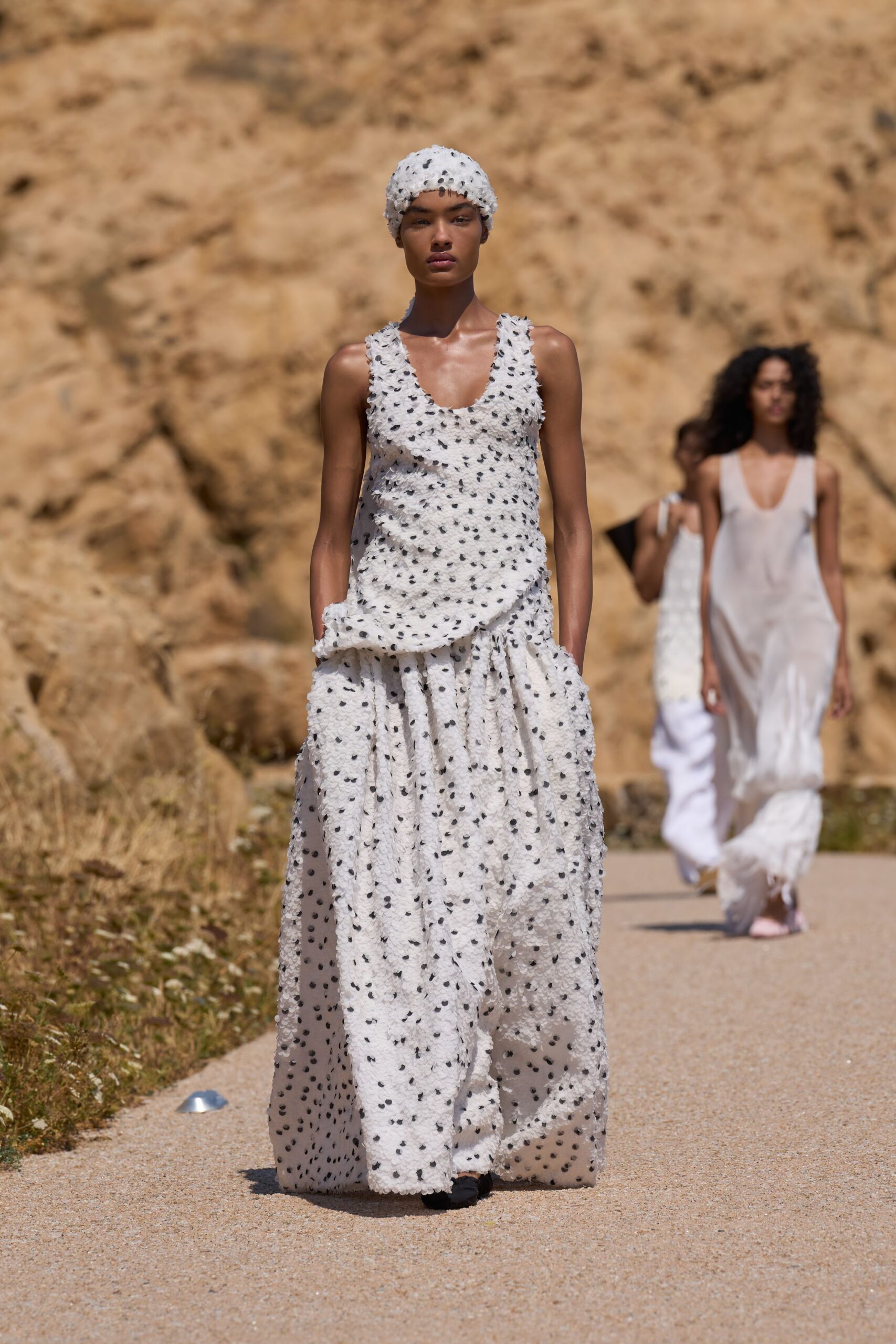 white cotton sleeveless v-neck relaxed embroidered tiered dress