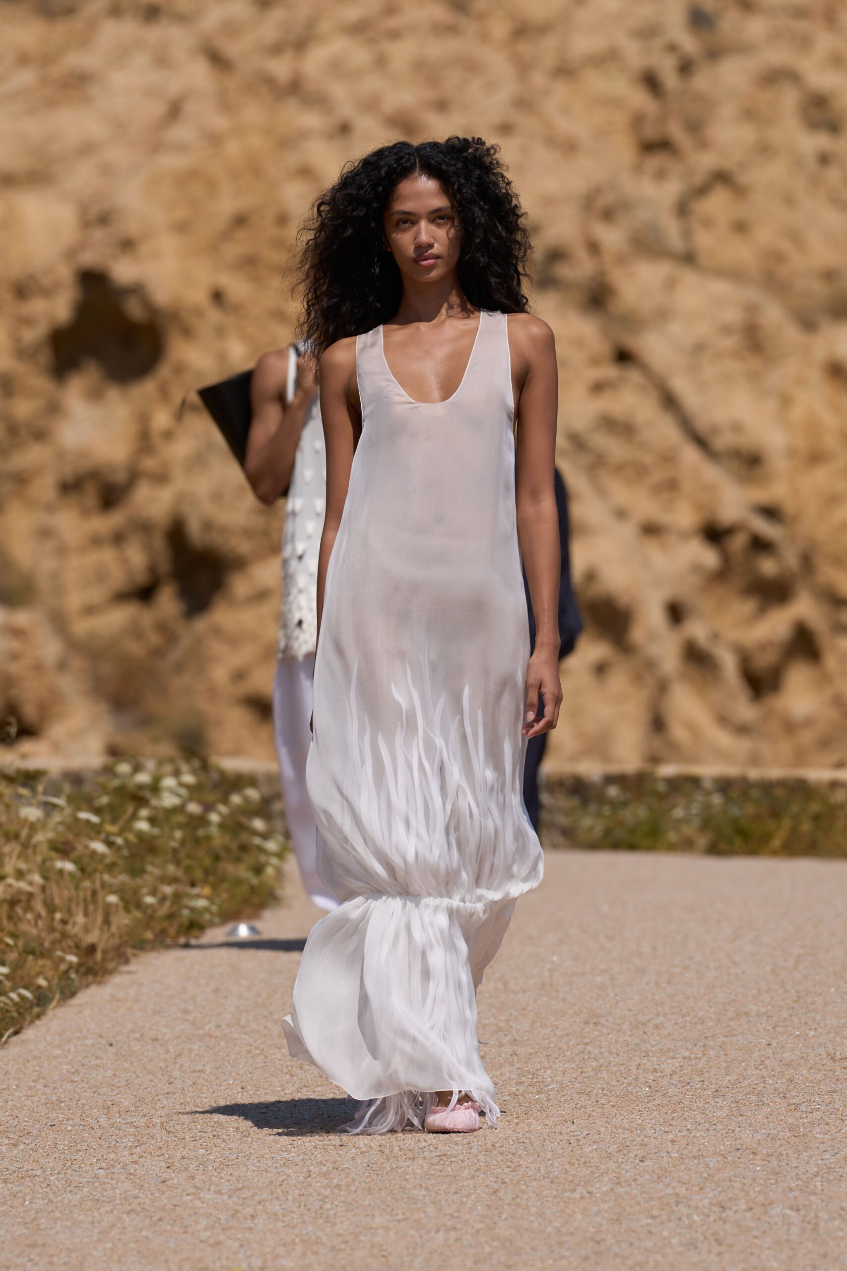 white silk sleeveless maxi dress