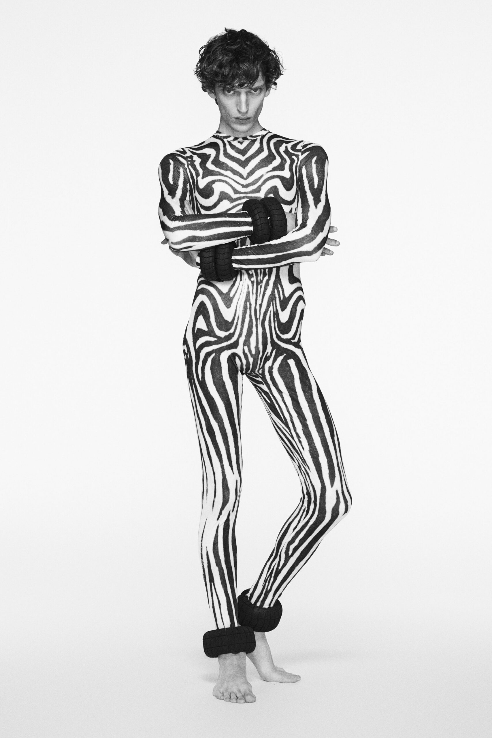 black and white printed catsuit
