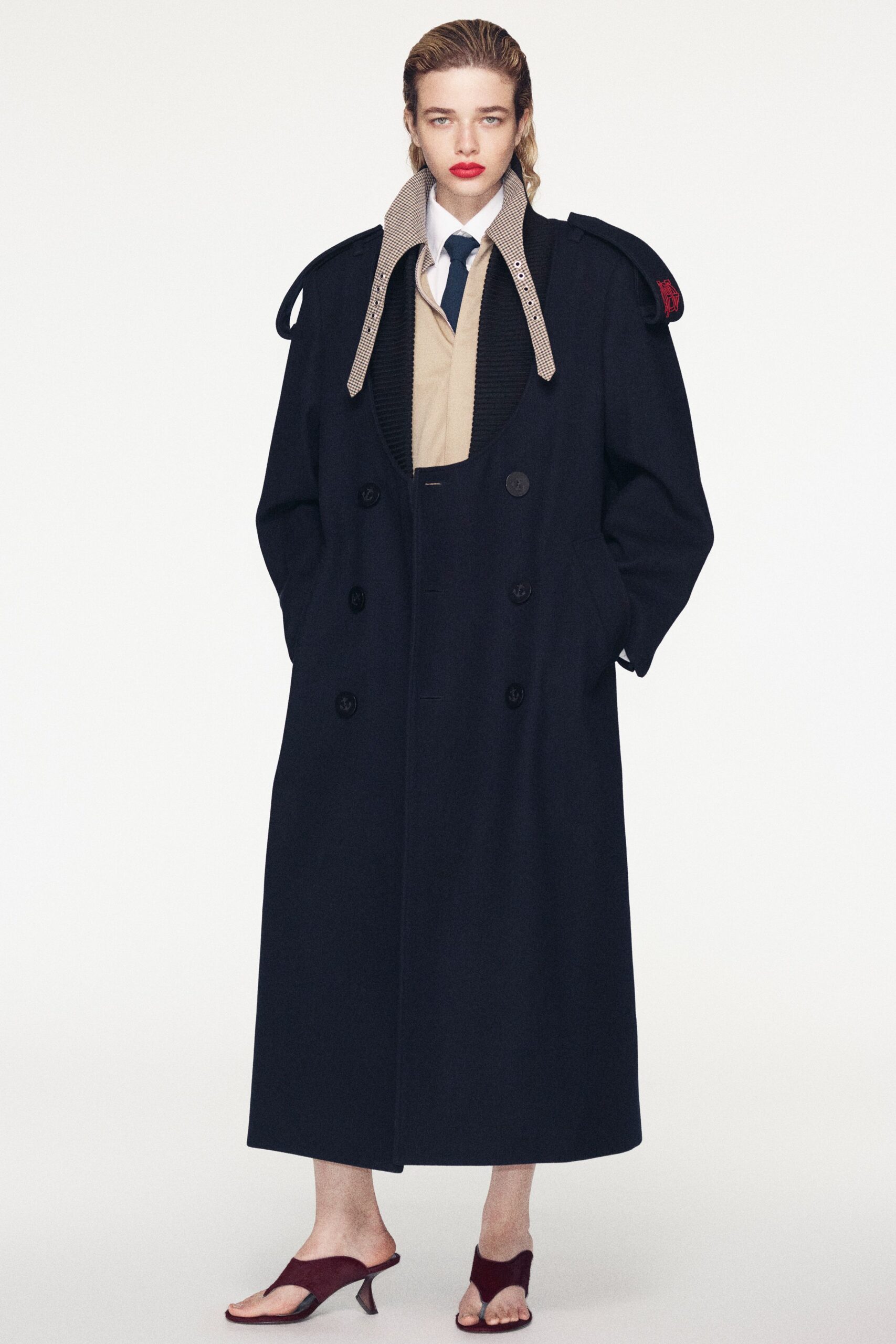 black wool long-sleeve collared relaxed buttoned maxi coat