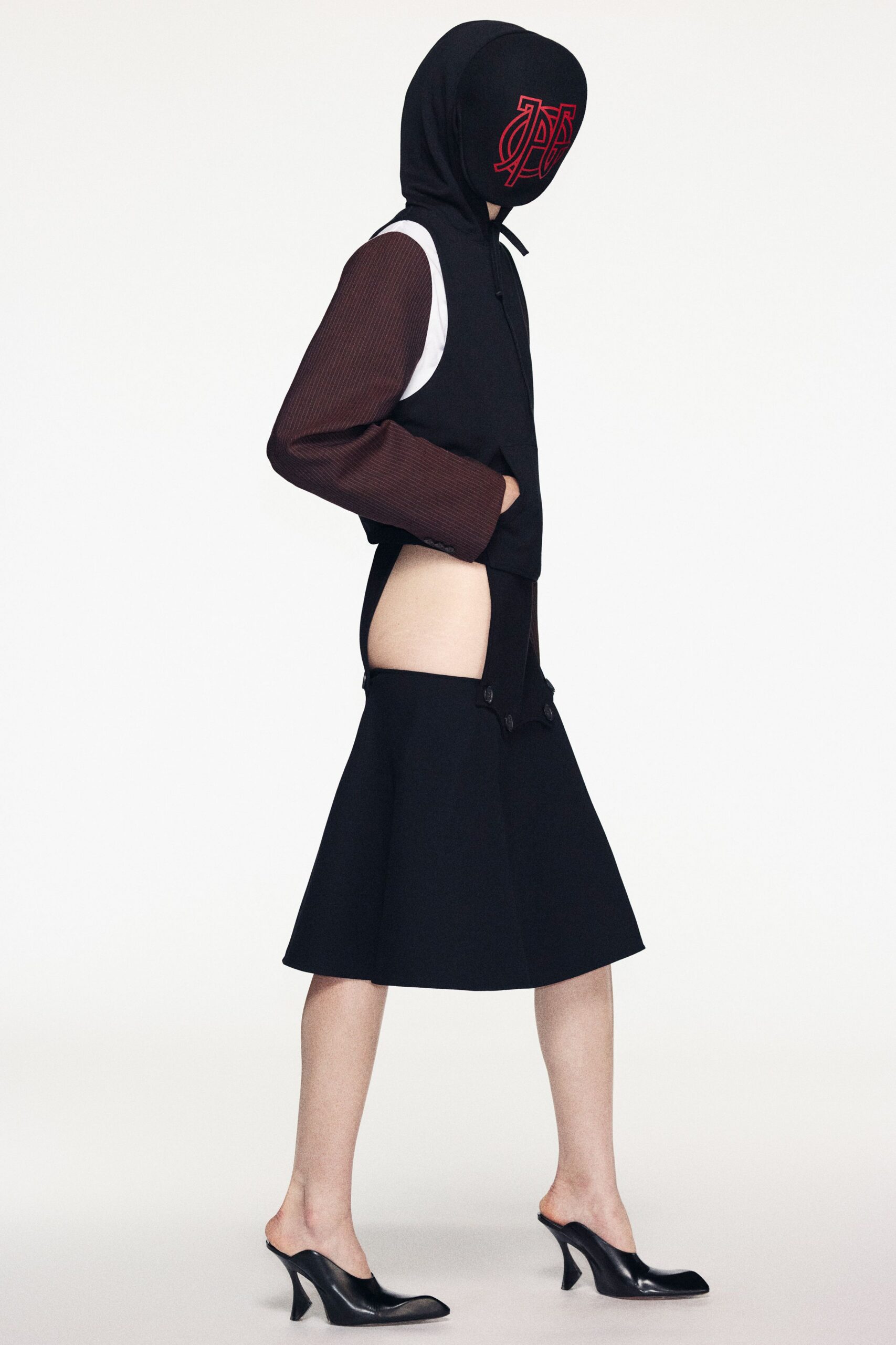 black cotton fitted high-waisted a-line skirt