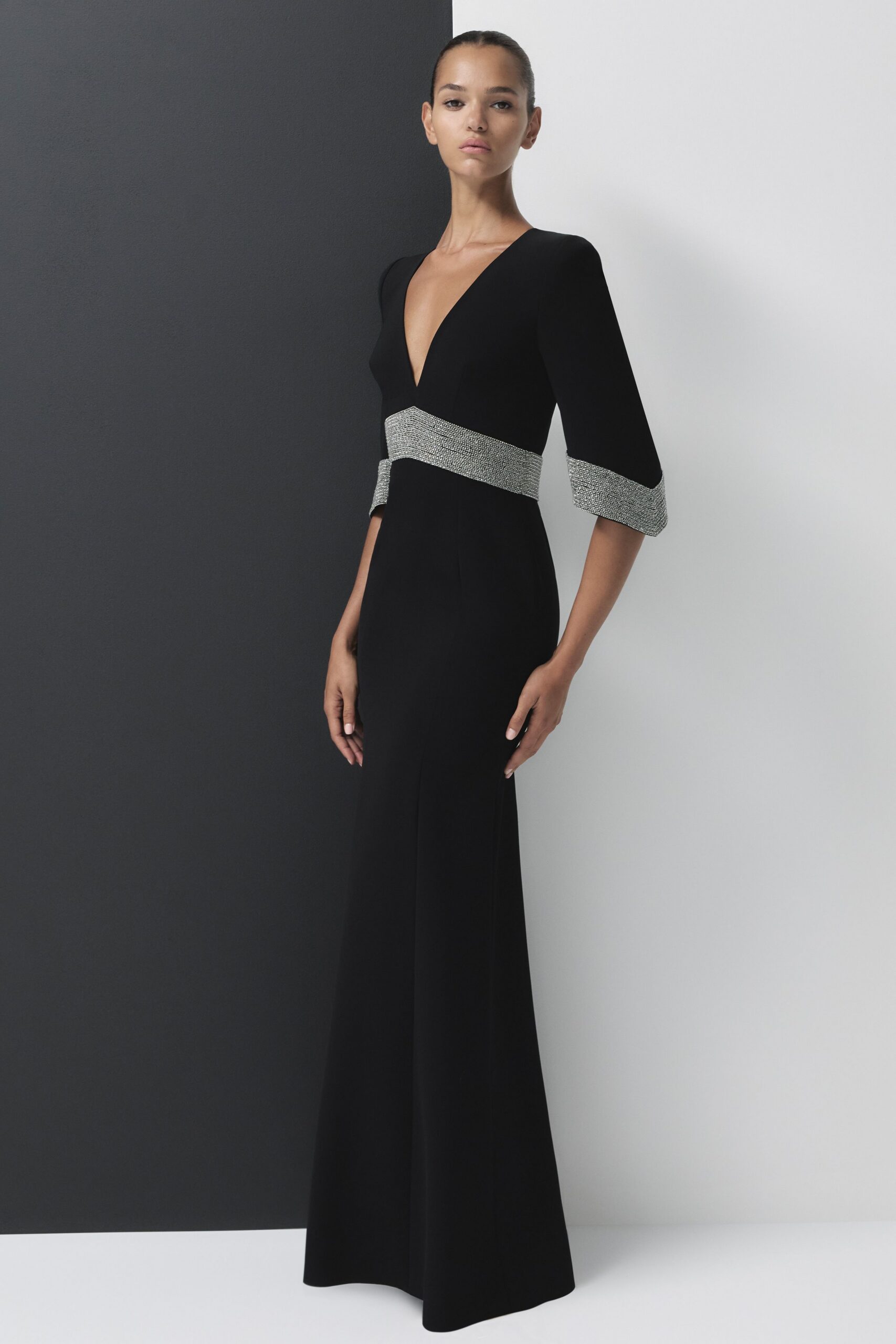 black silk fitted gown