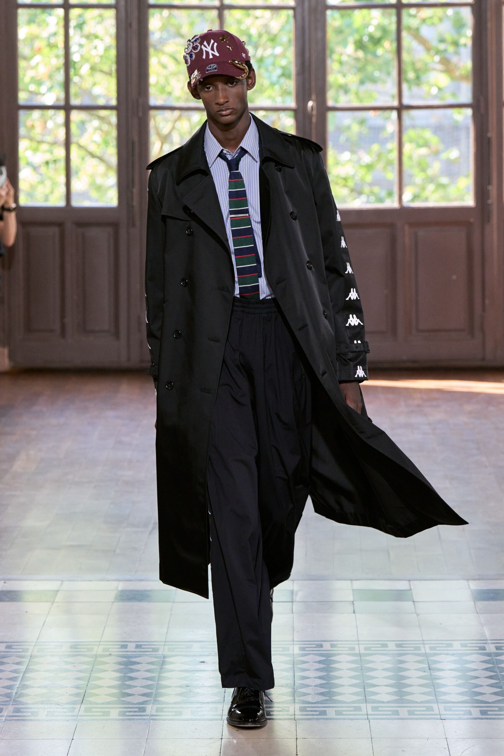 black cotton tailored pleated pants