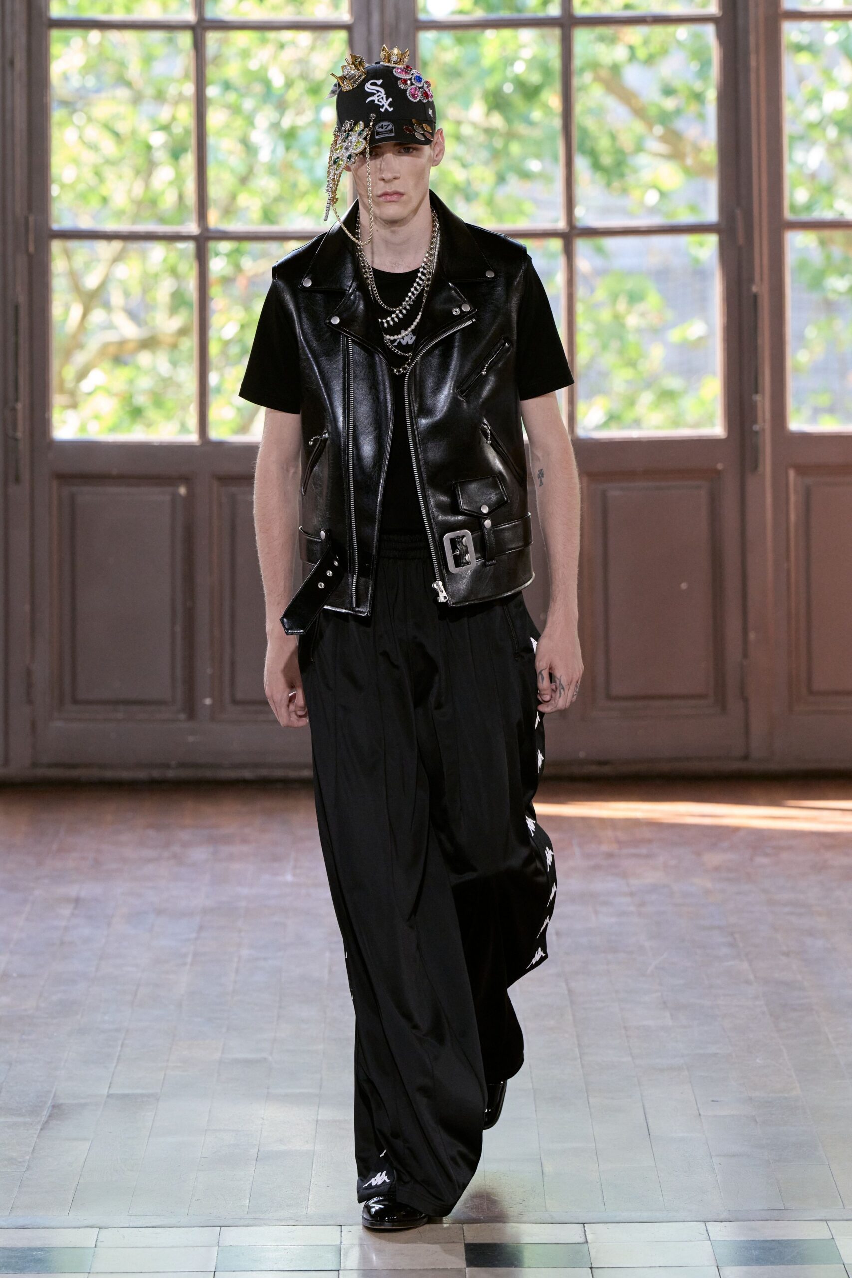 black leather vest and t-shirt
