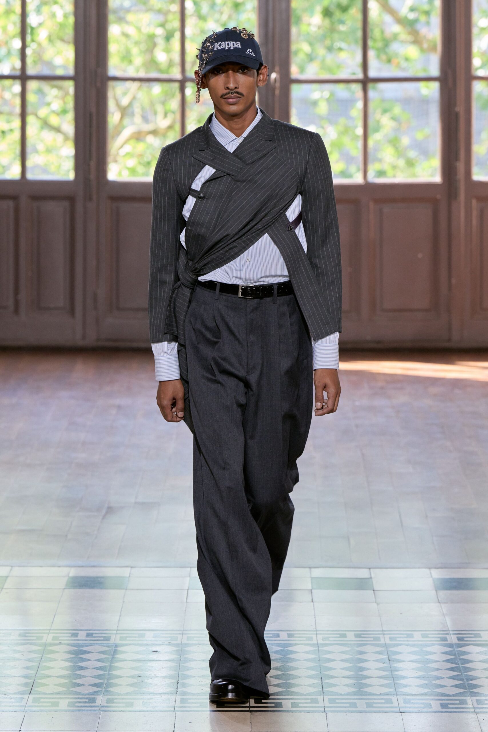 black cotton tailored straight-leg pants