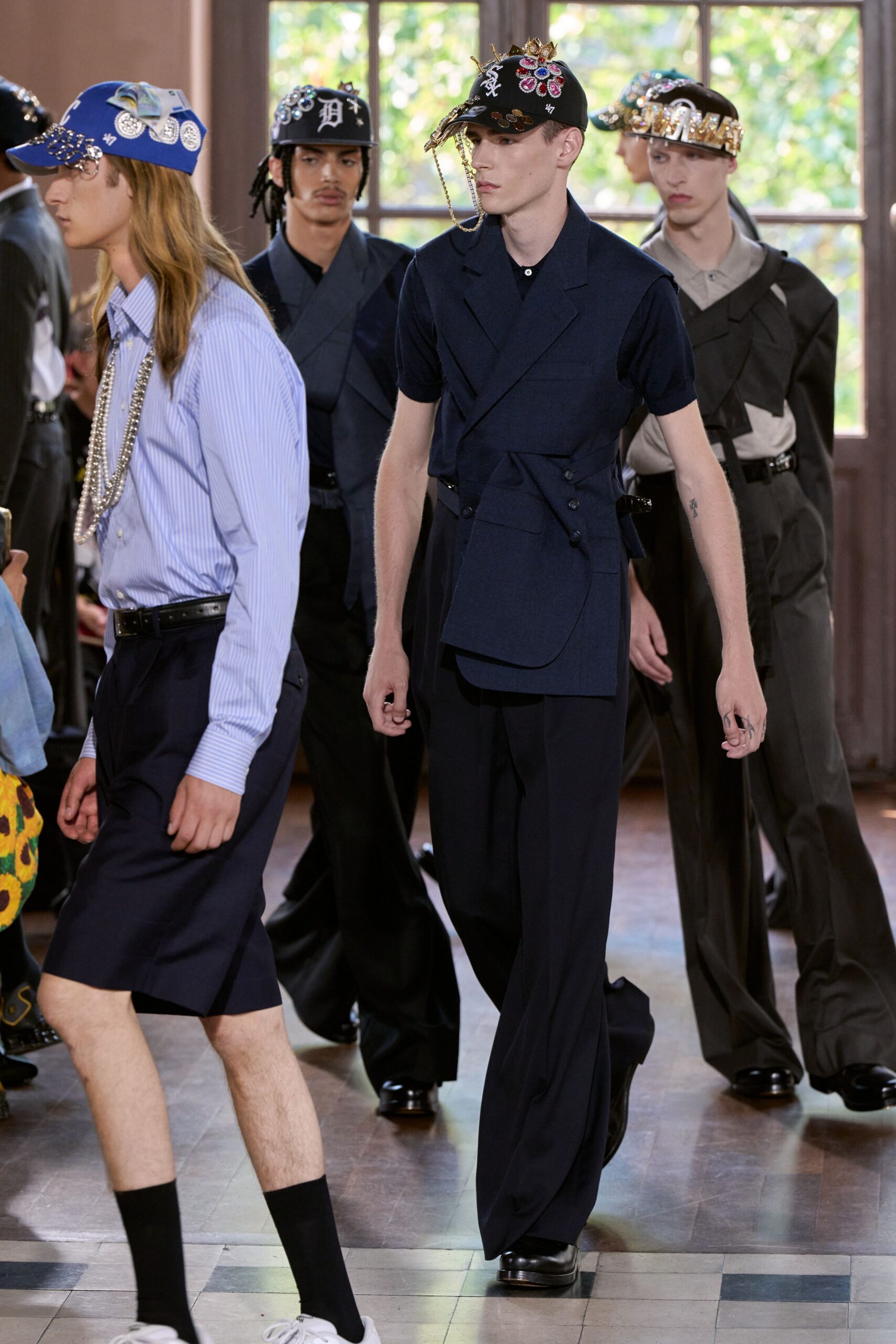 black cotton tailored wide-leg pants