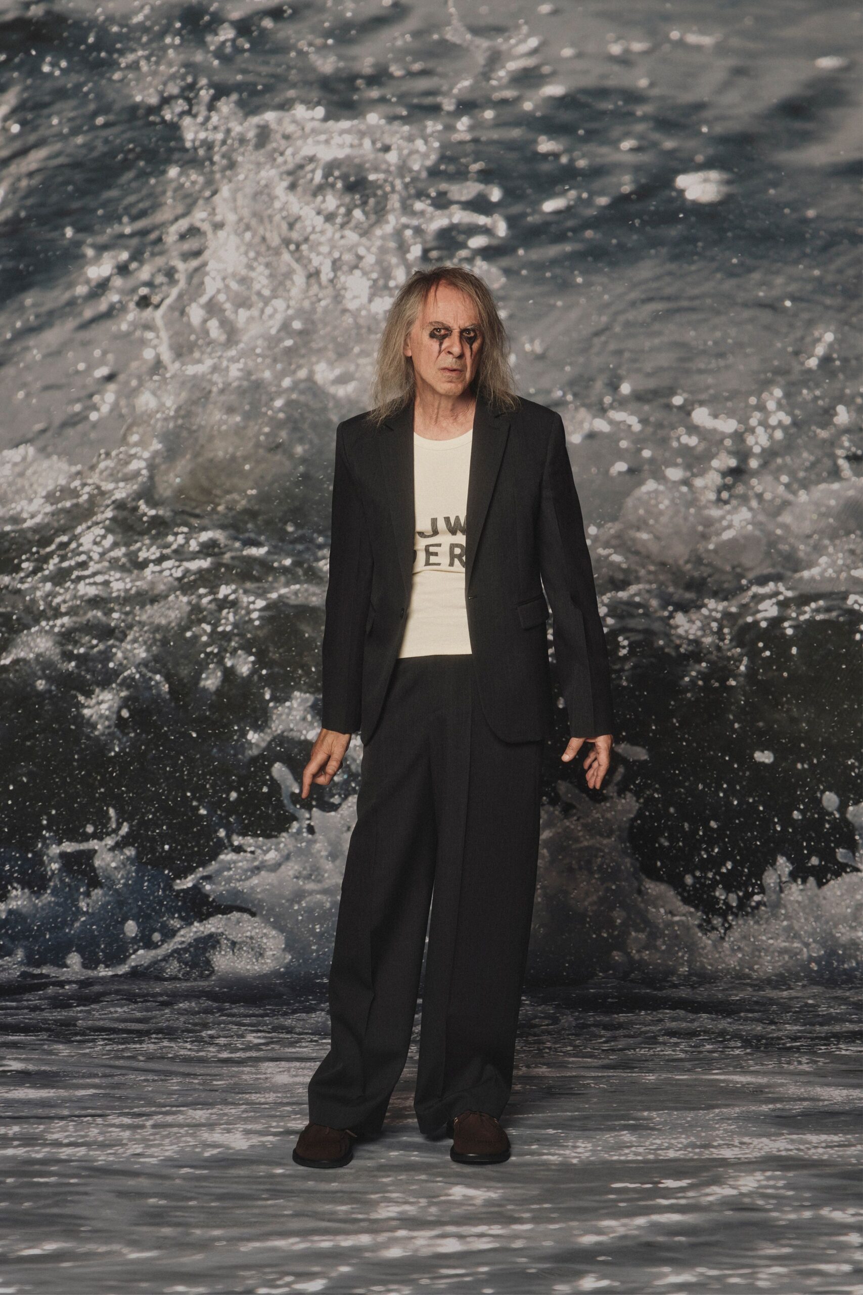 black wool tailored straight-leg pants
