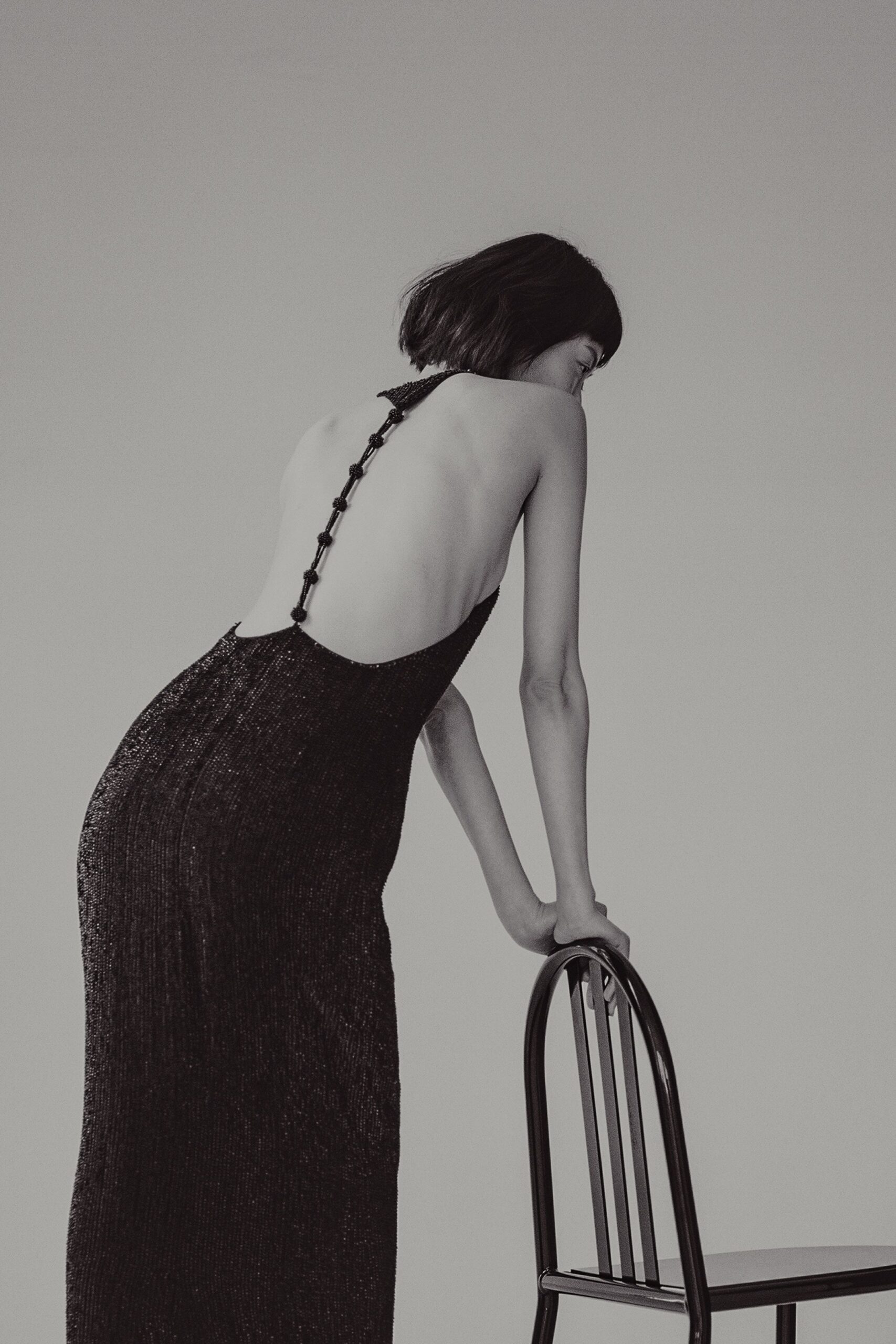 black sequin backless gown