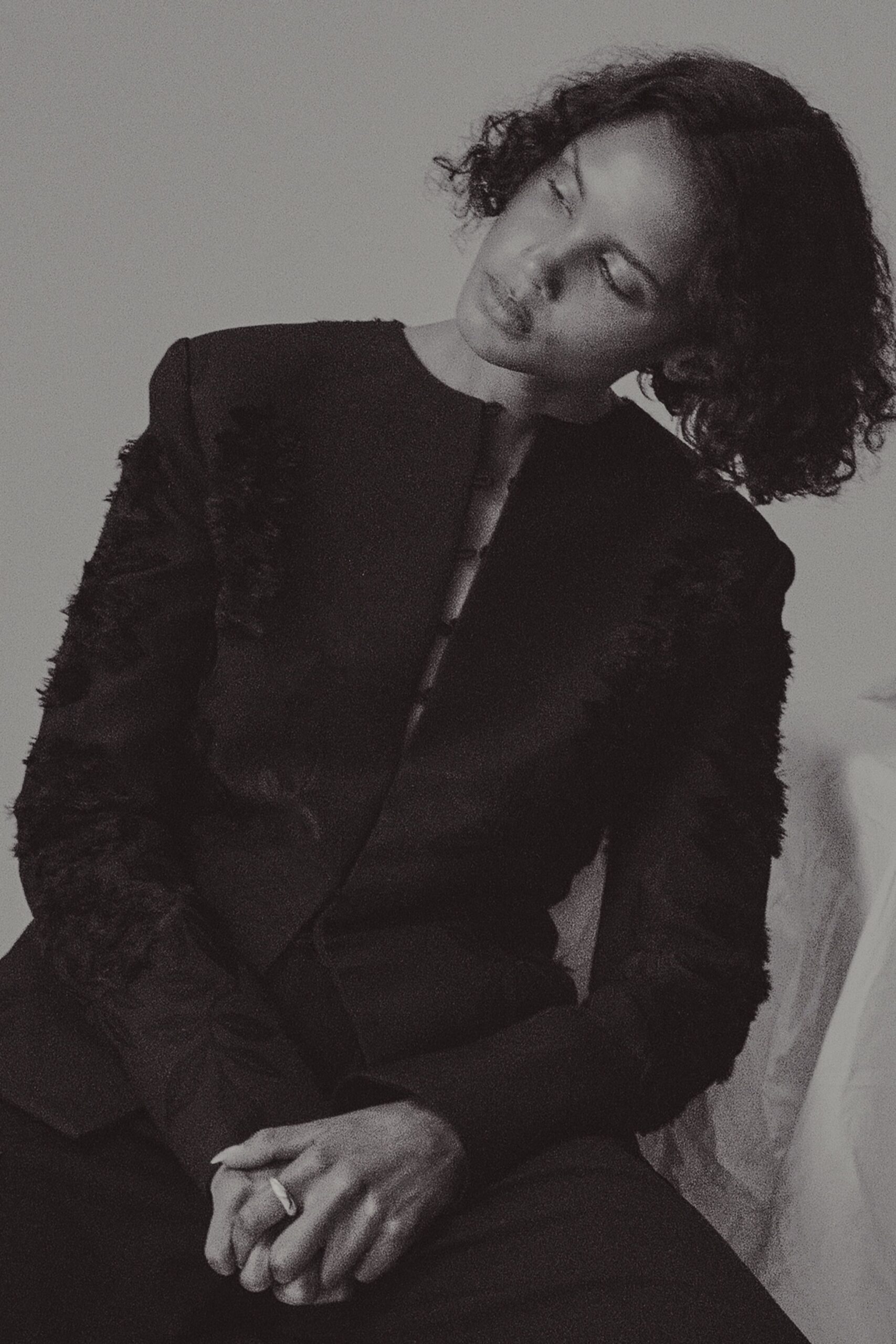 black structured blazer and fitted pants