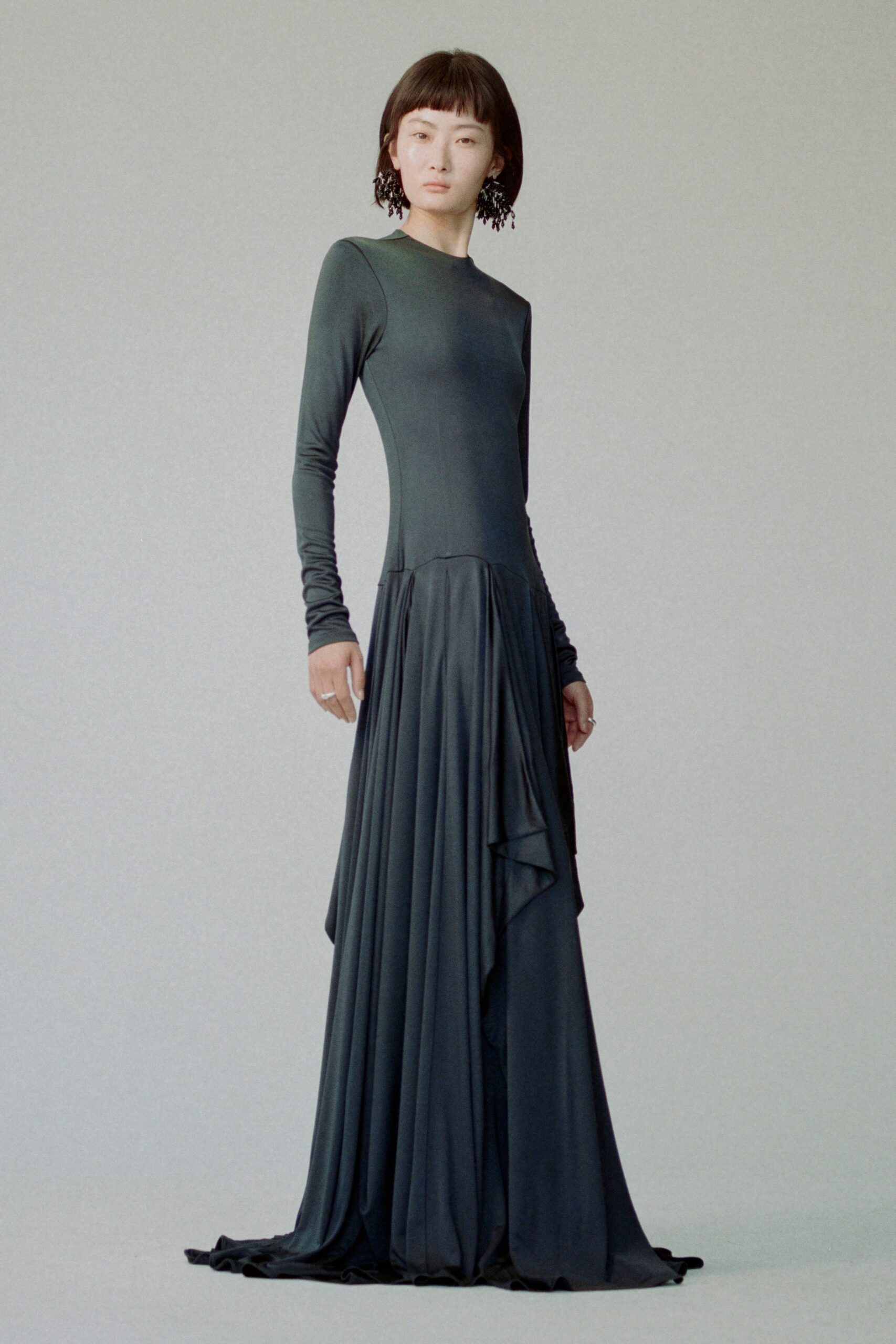 black silk long-sleeve gown