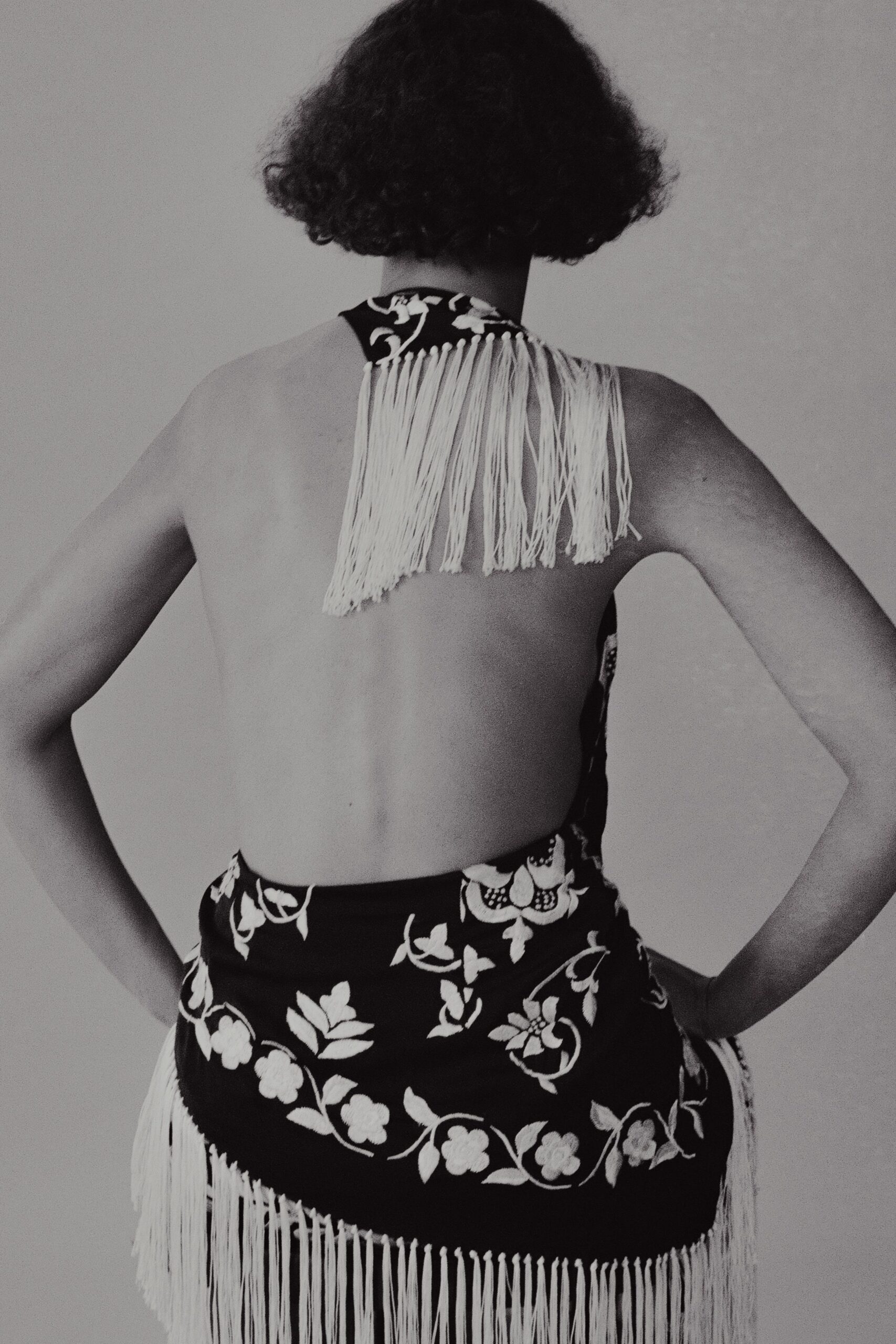 black and white fringed dress