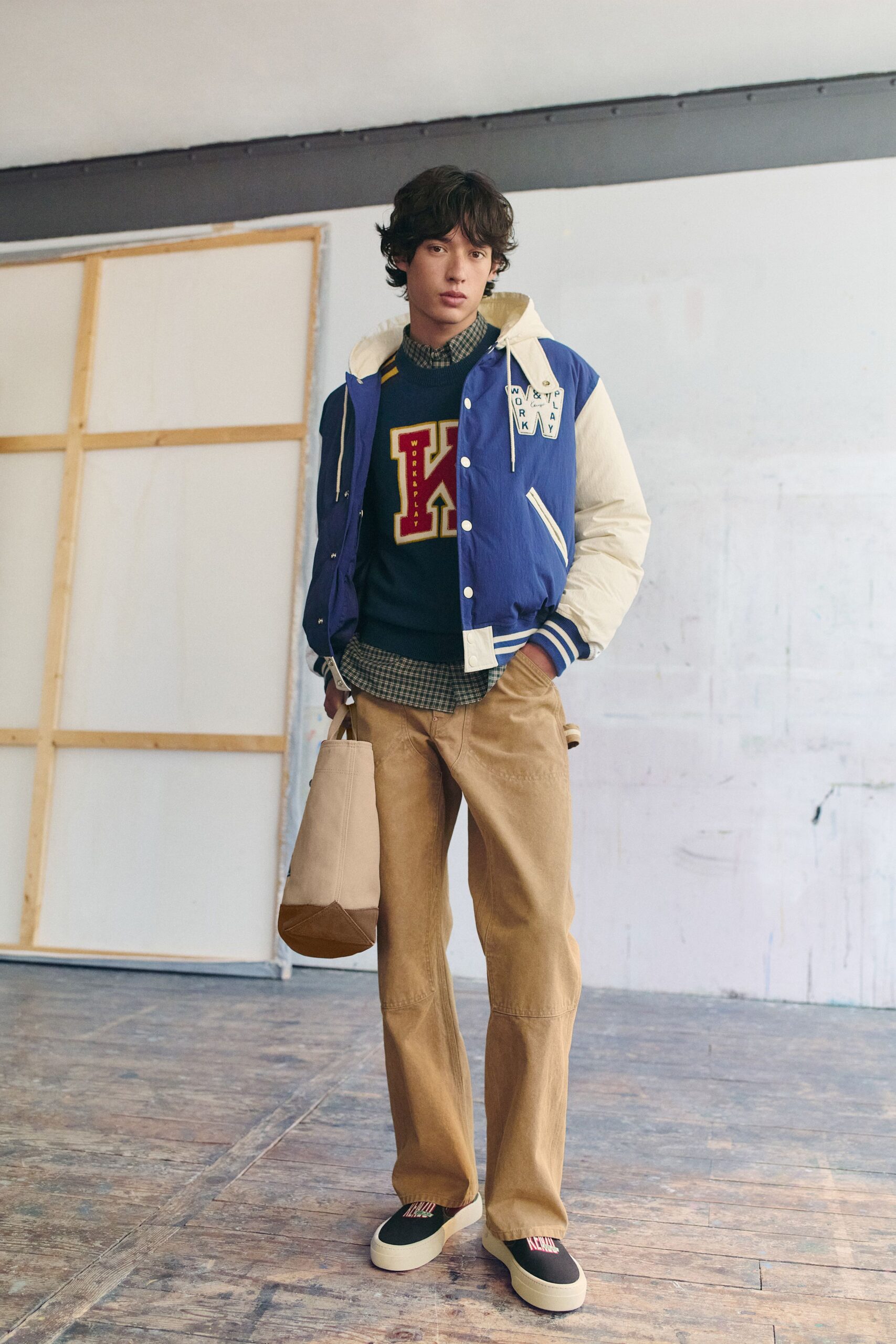 blue cotton long-sleeve relaxed buttoned jacket