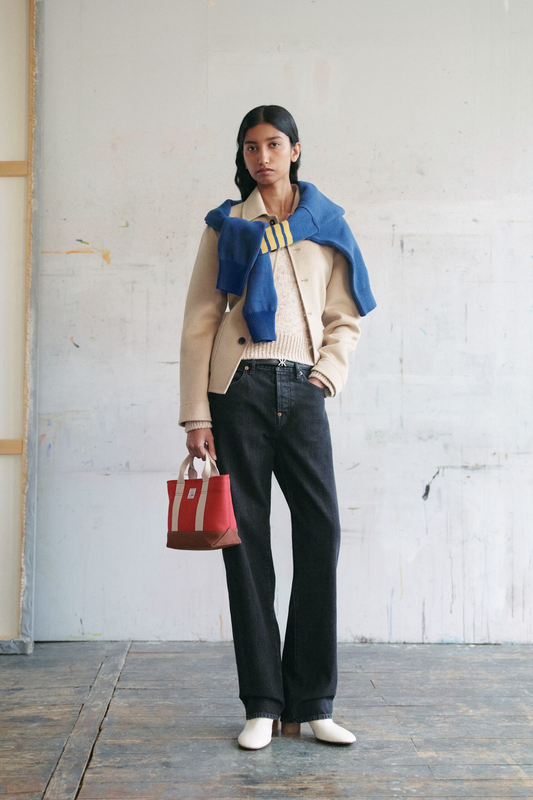beige cotton long-sleeve collared structured buttoned jacket