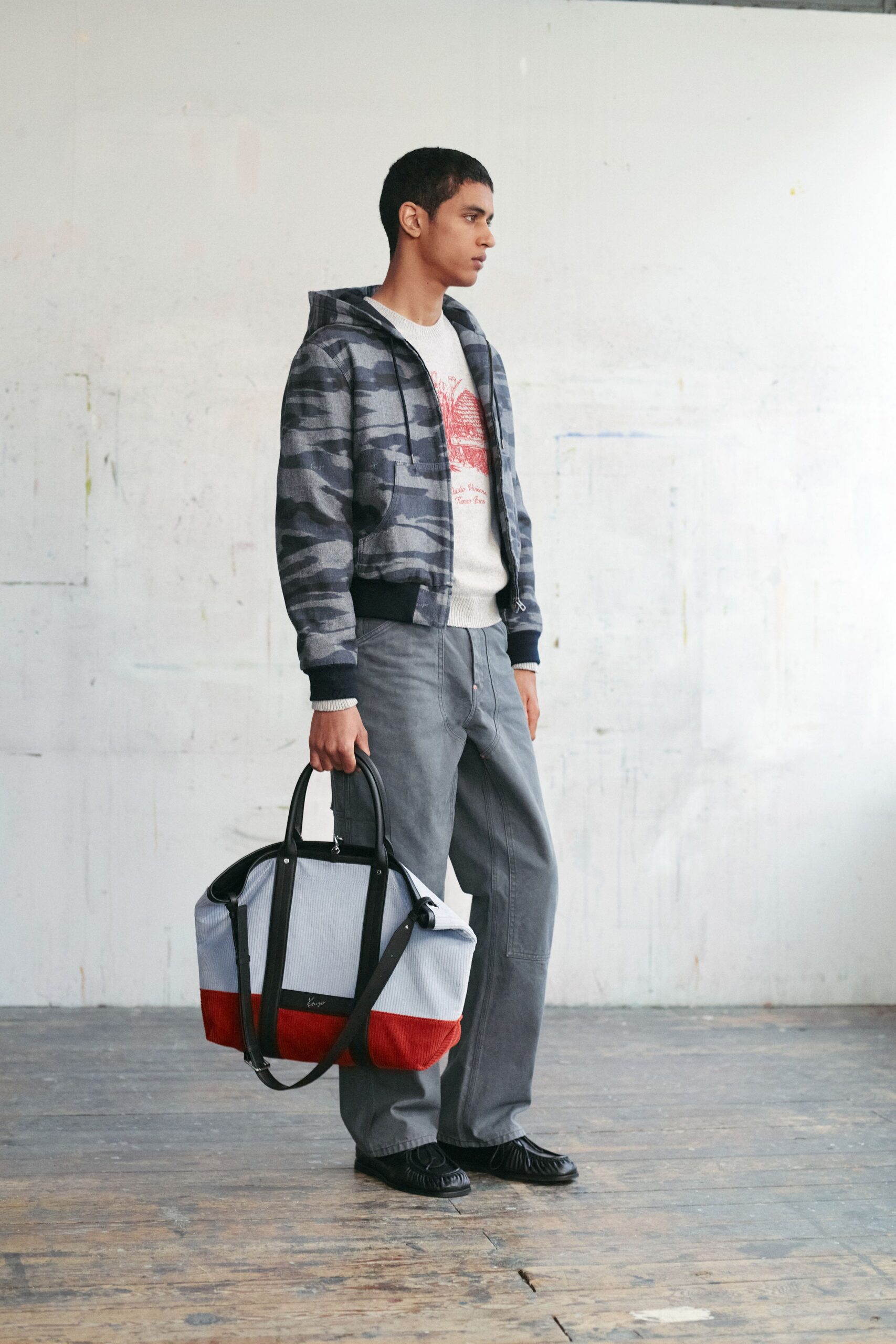 gray cotton relaxed straight-leg pants