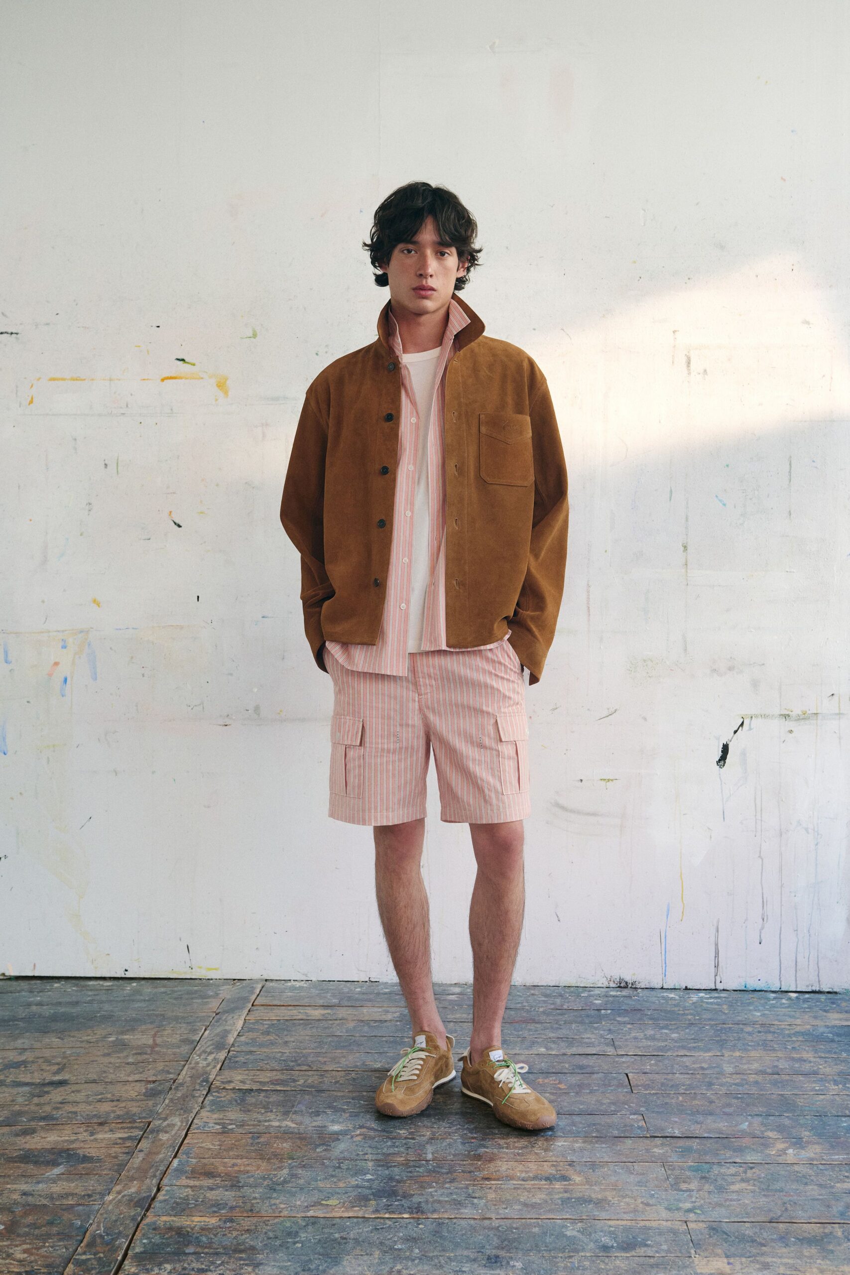 pink cotton short-sleeve collared relaxed striped shirt