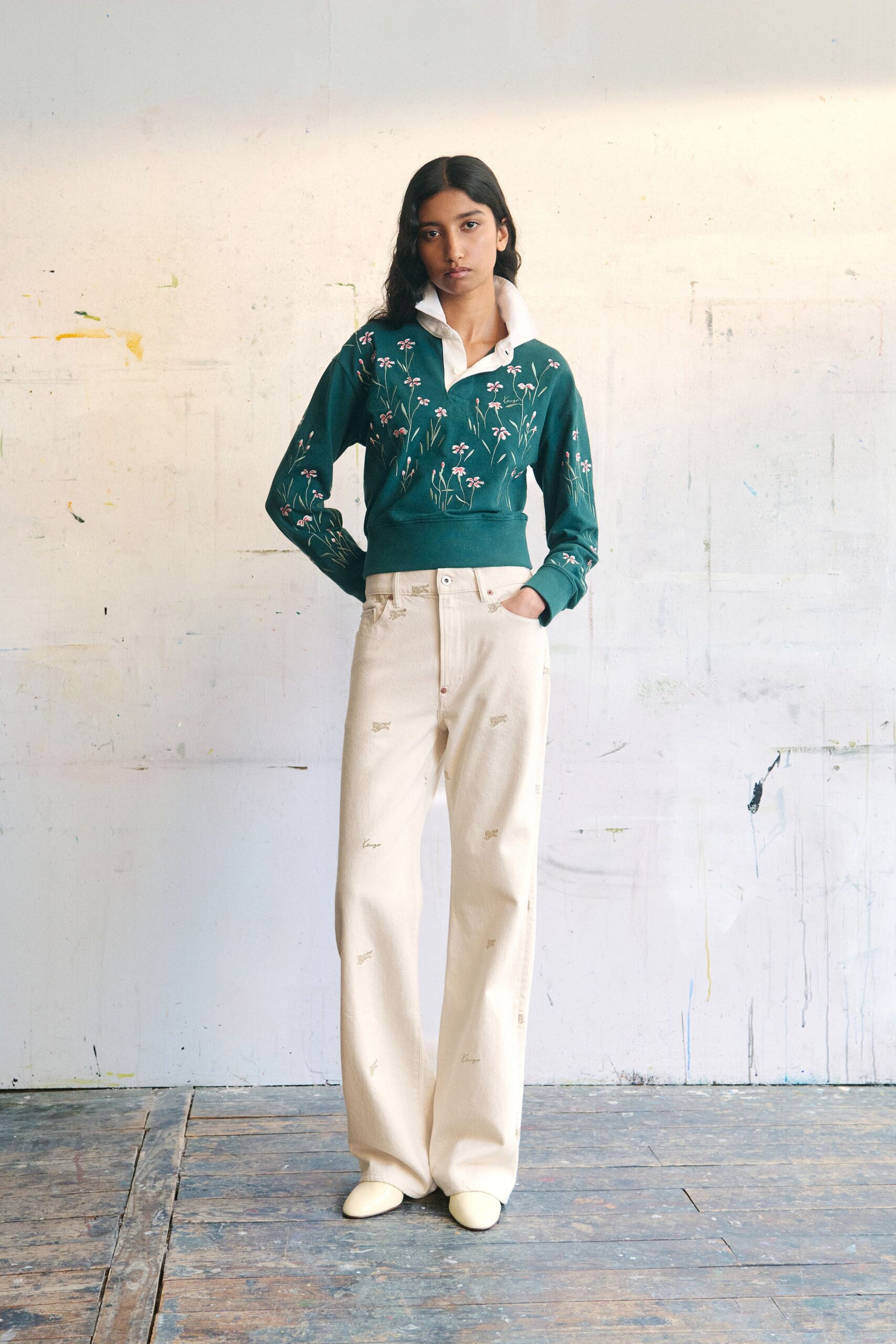 beige cotton relaxed straight-leg pants