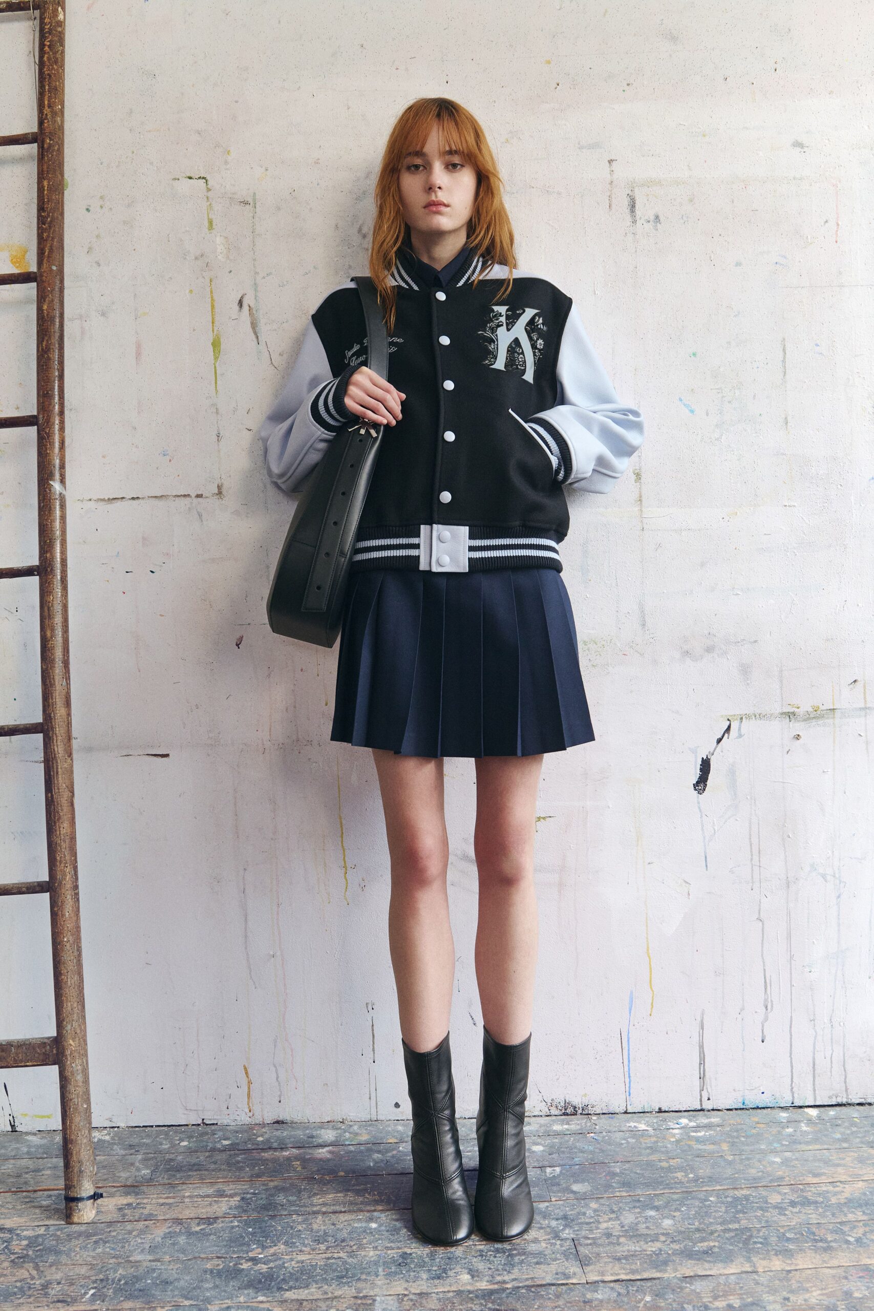 black cotton long-sleeve collared fitted embroidered jacket