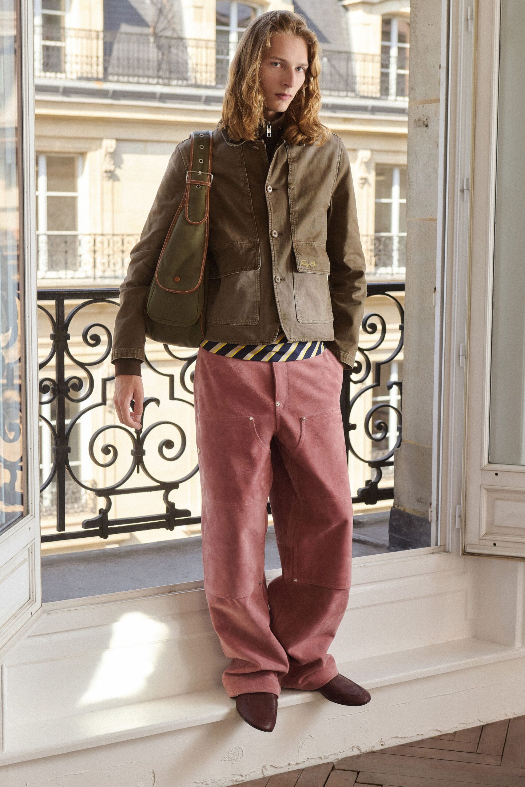 brown cotton long-sleeve collared relaxed jacket