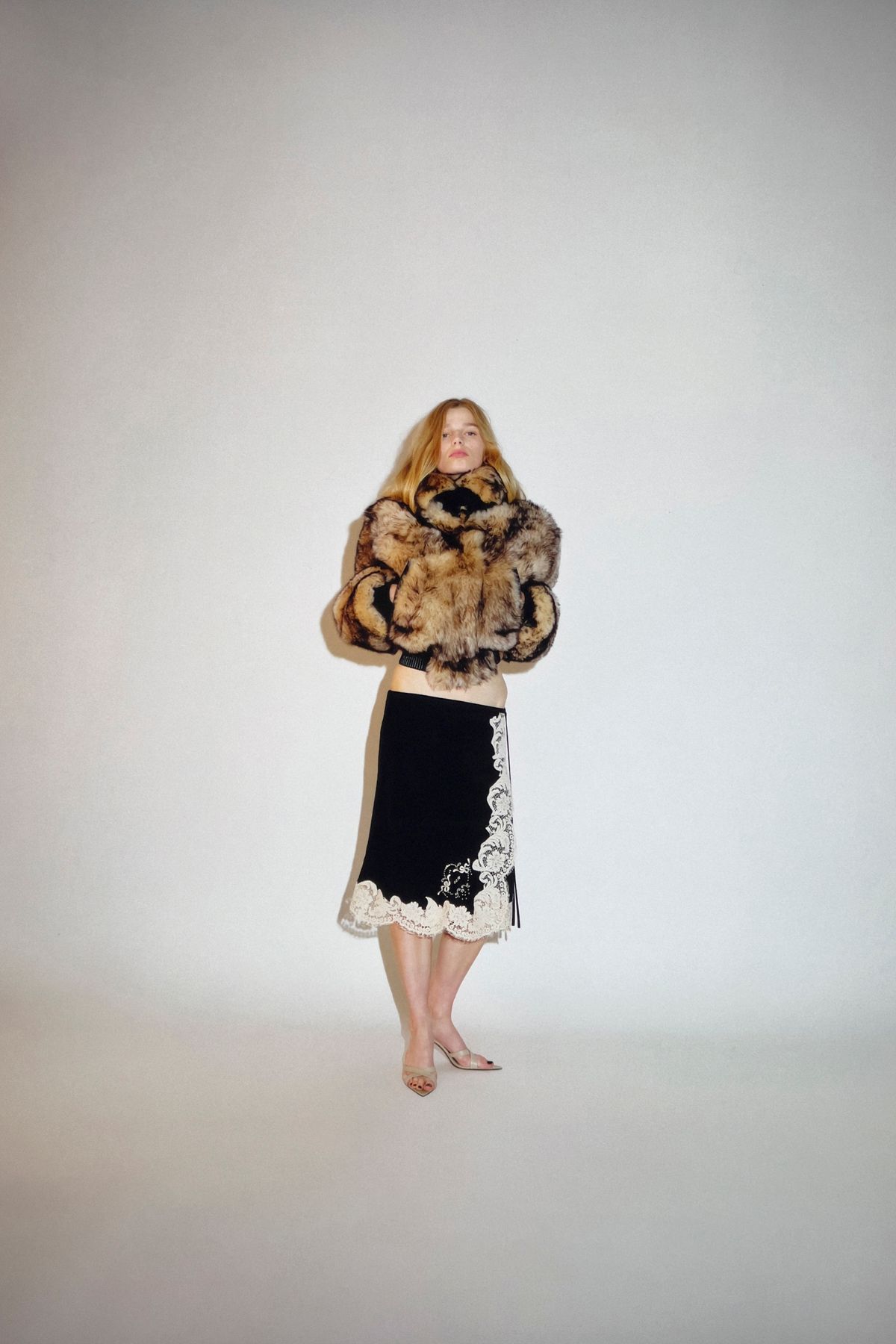 brown fur fitted coat