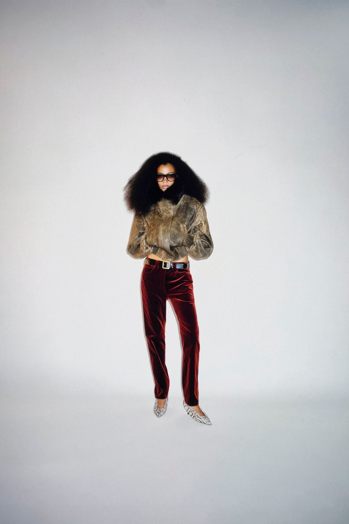 red velvet fitted straight-leg pants