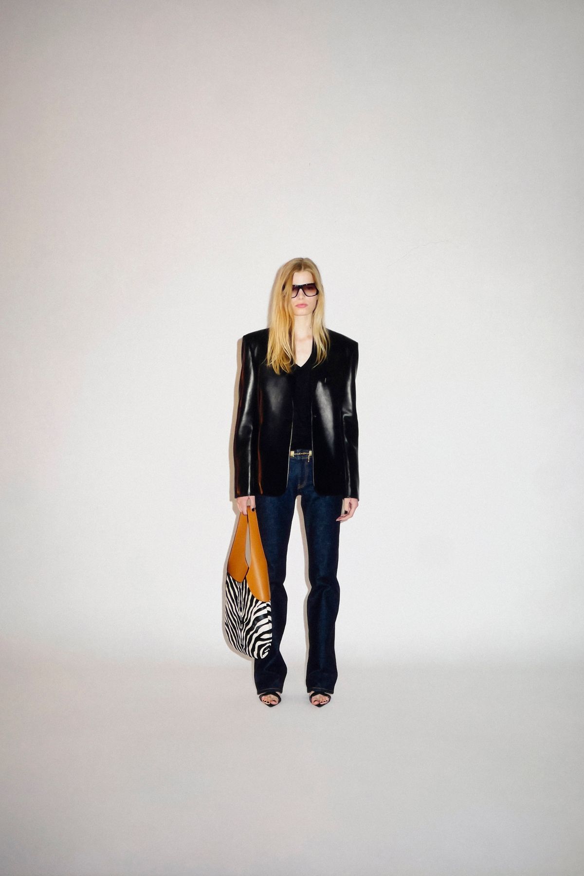 black leather long-sleeve collared structured blazer