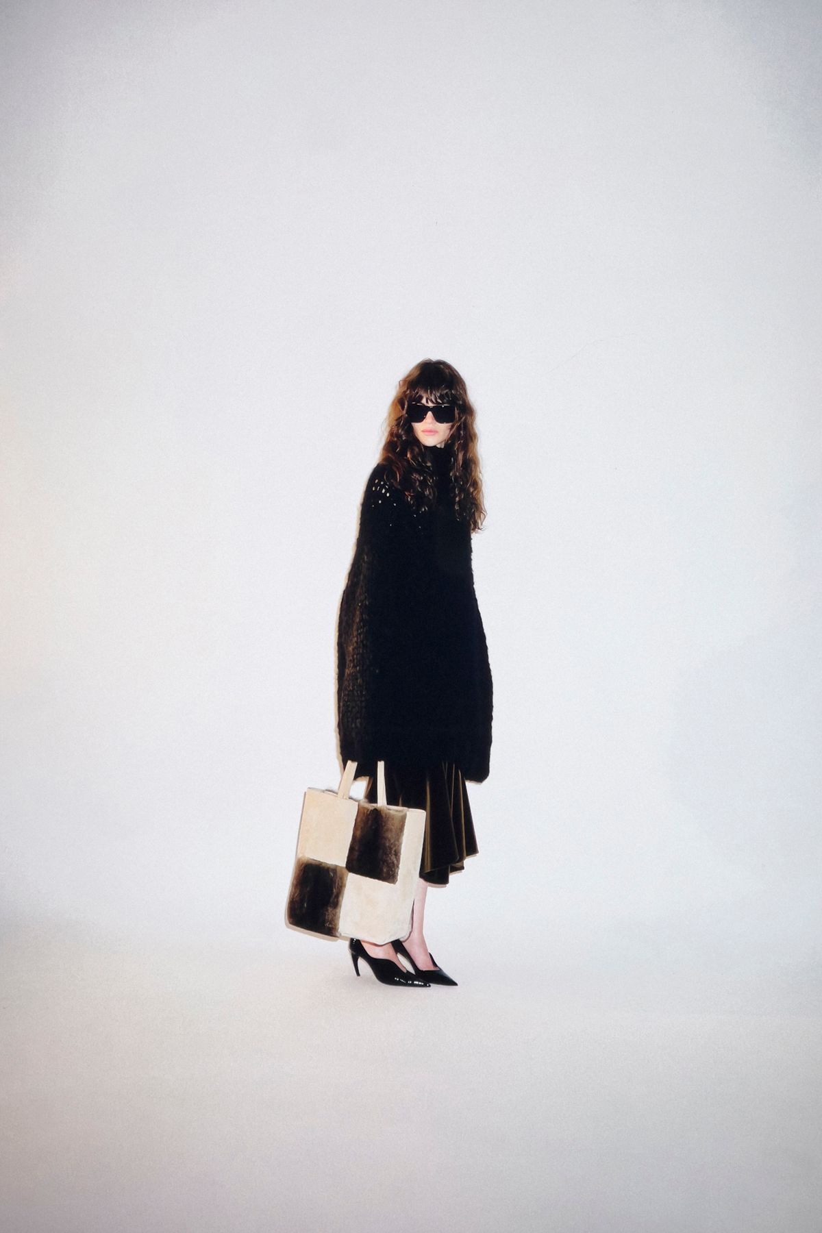 black wool long-sleeve high-neck oversized textured top