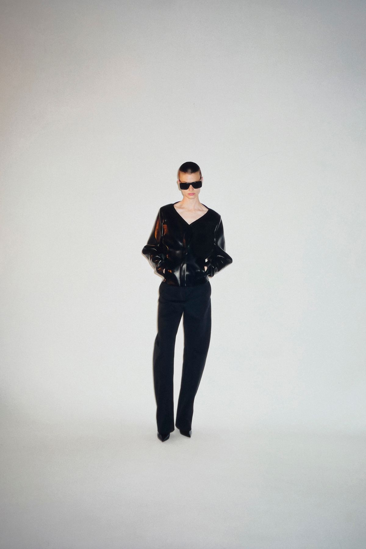 black cotton tailored straight-leg pants